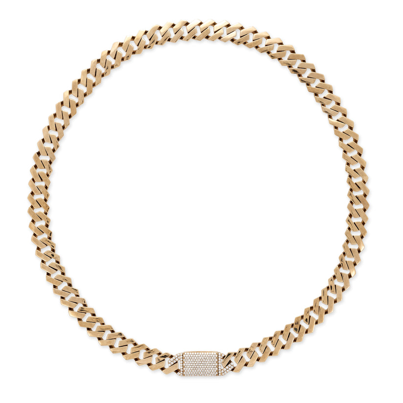 PAVE DIAMOND RECTANGLE CLASP CURB CHAIN NECKLACE