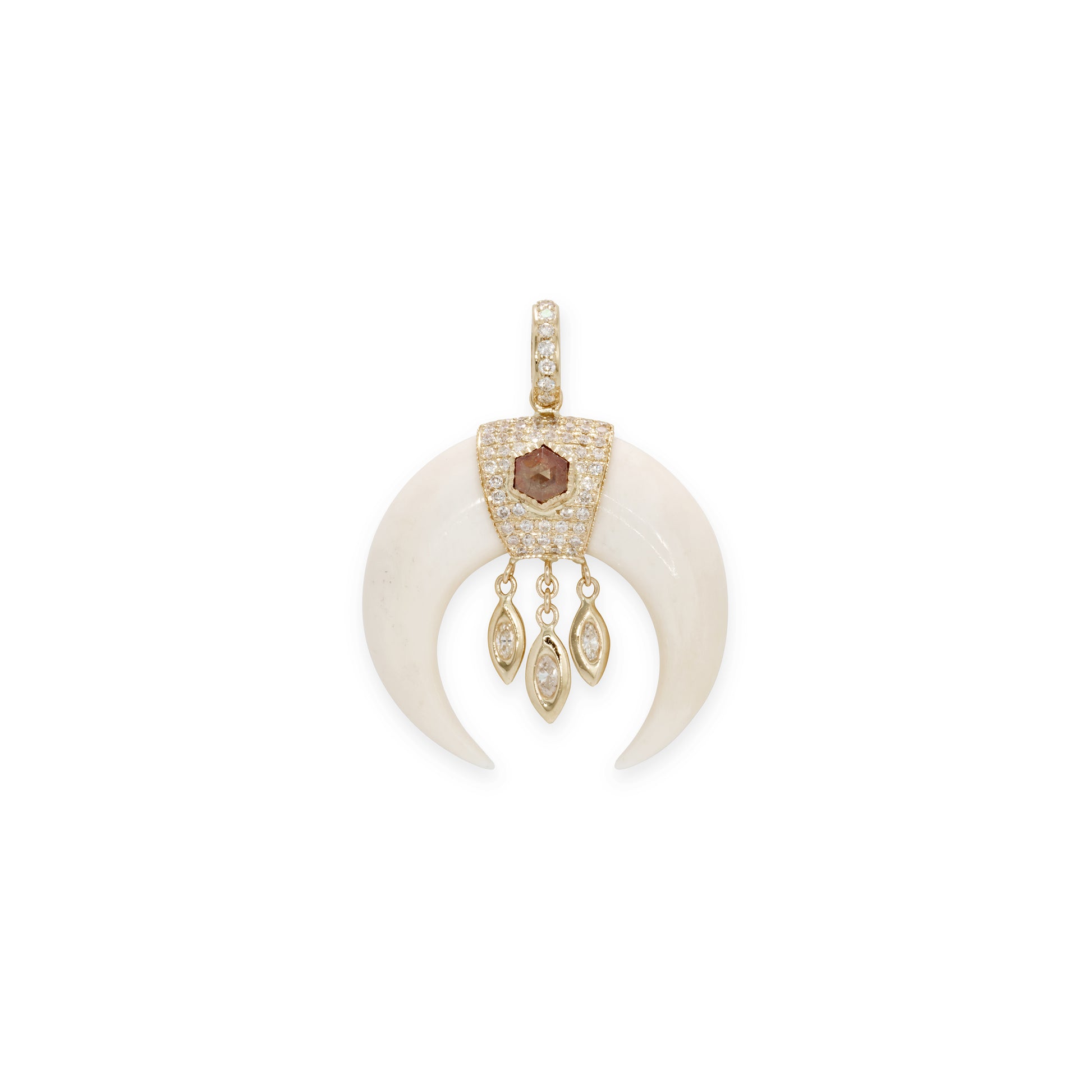 Pave Rose Cut Cap Bone Double Horn Marquise Shaker Charm