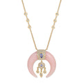 Pink Opal Double Horn Dreamcatcher Necklace with Pavé Tanzanite Teardrop Cap