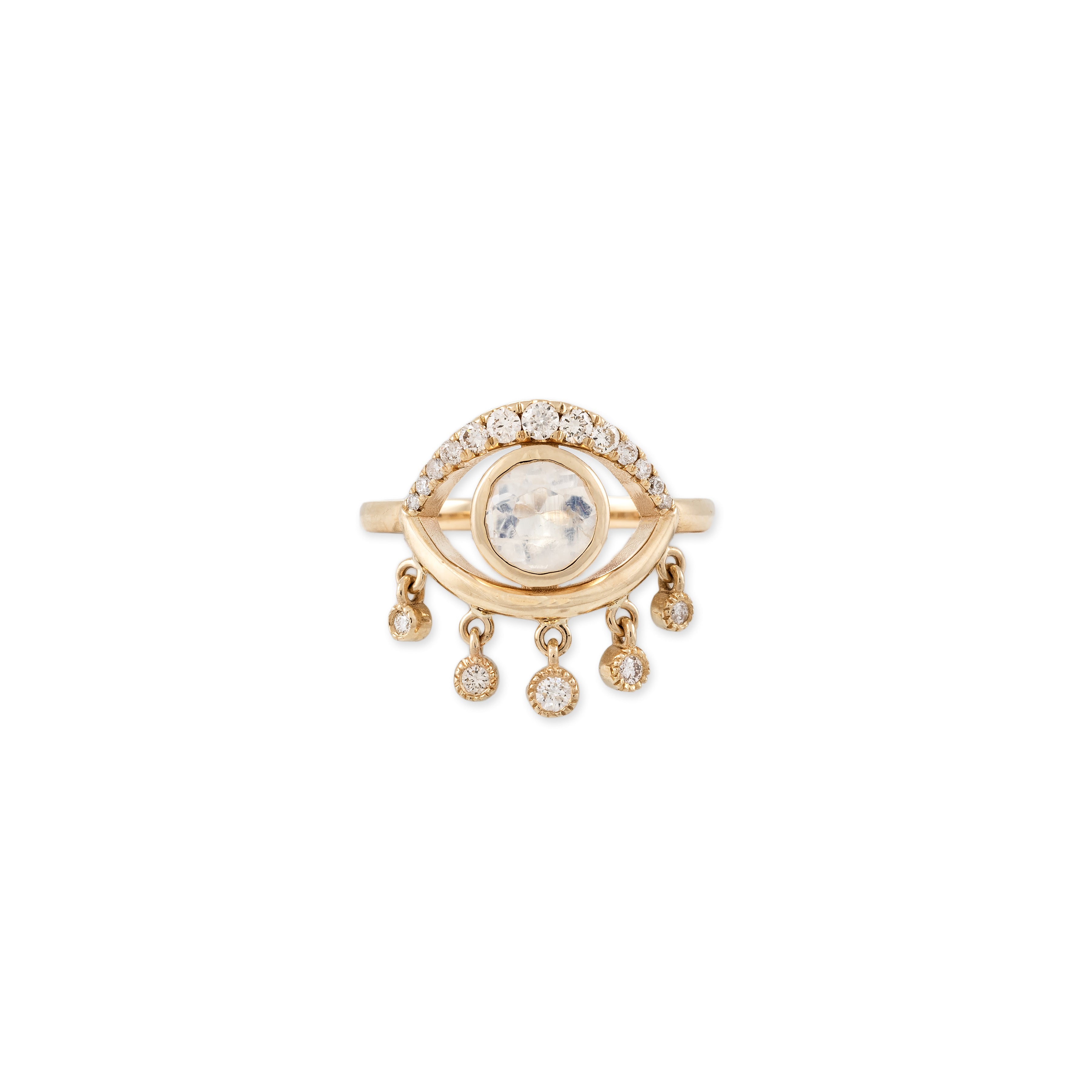 PAVE FACETED MOONSTONE CENTER EYE SHAKER RING
