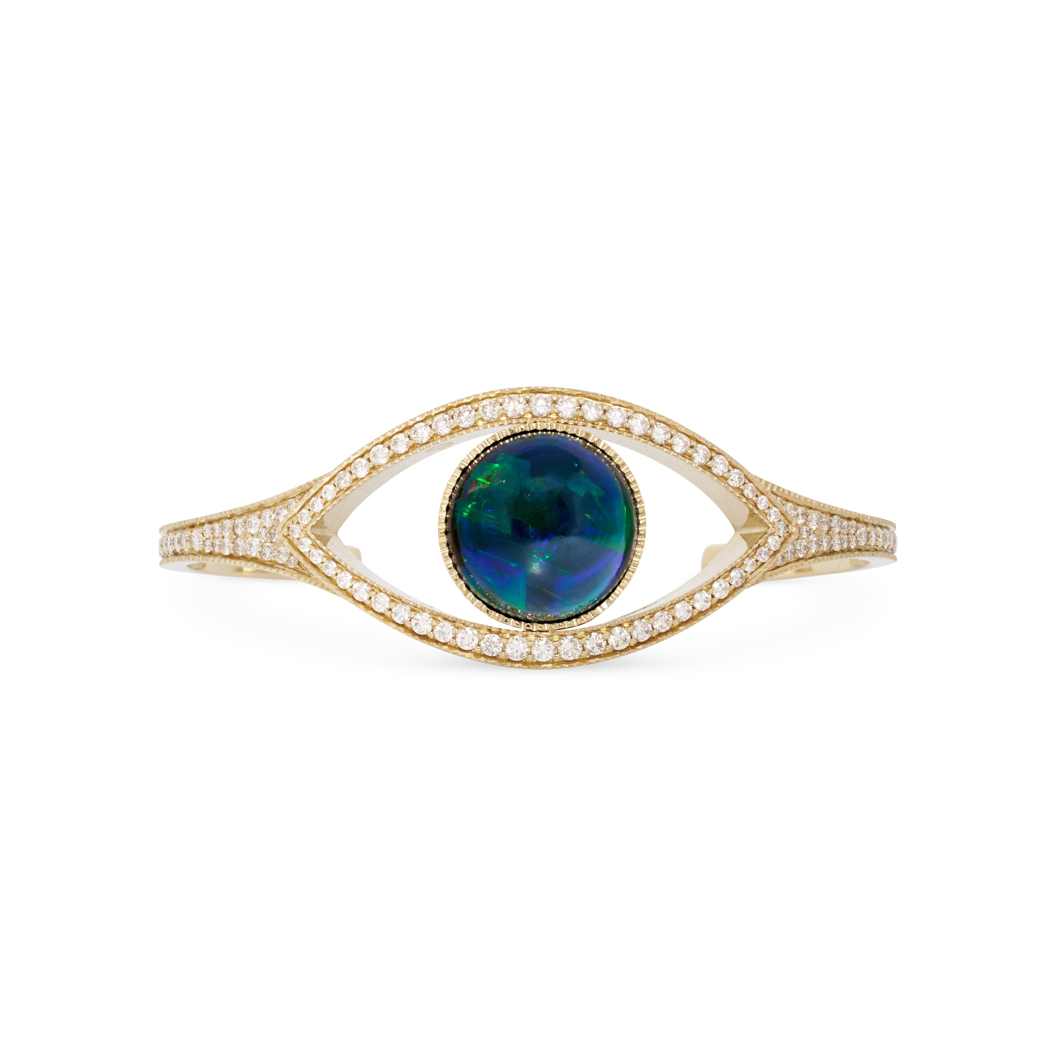 Large Opal Center Pave Eye Cuff Bracelet