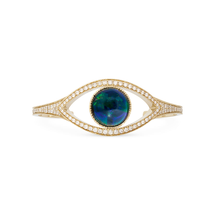 Large Opal Center Pave Eye Cuff Bracelet