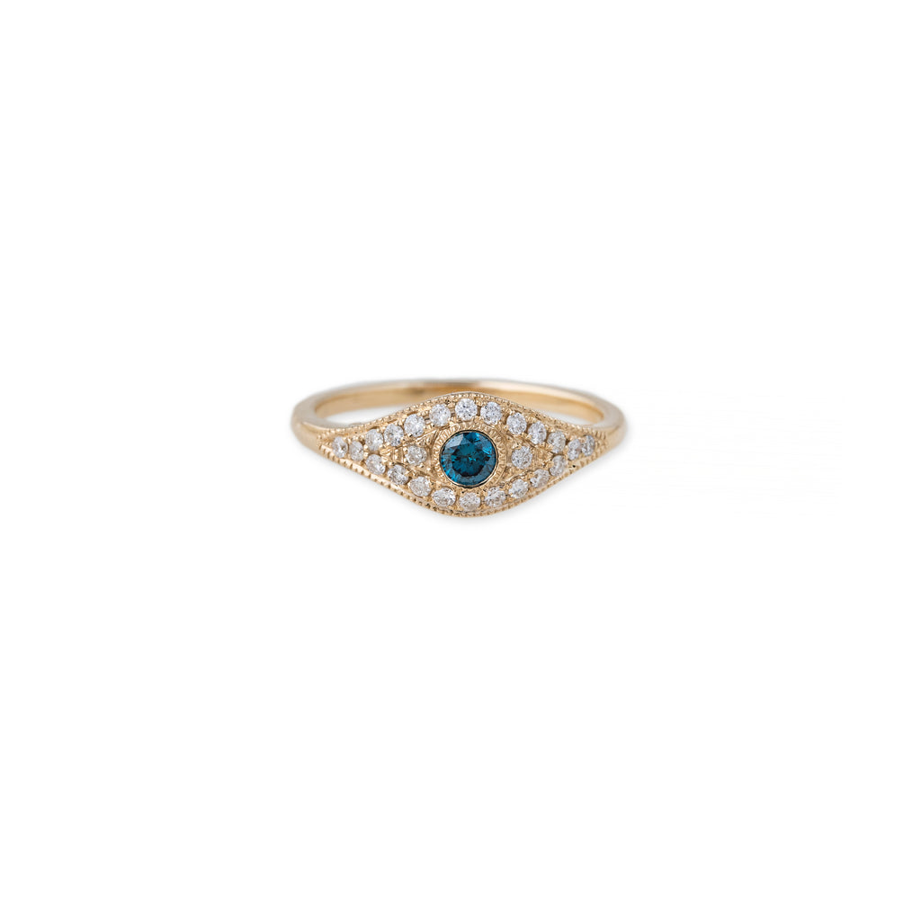 Blue Diamond Center Pave Eye Ring