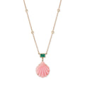 Pavé Green Tourmaline + Carved Pink Opal Shell Necklace