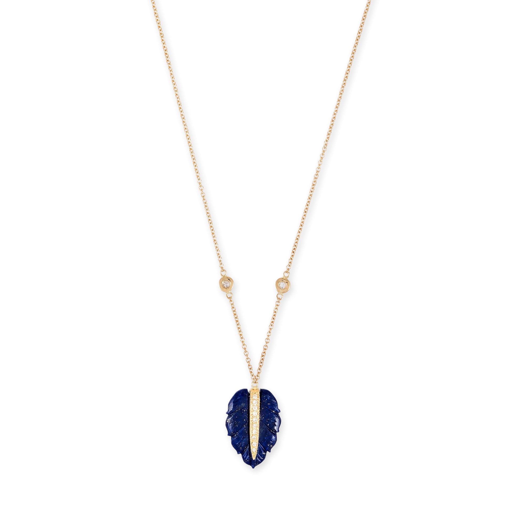 Small Pave Gemstone Leaf Diamond Necklace