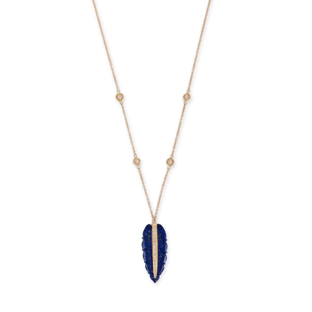 Pave Gemstone Leaf Diamond Necklace