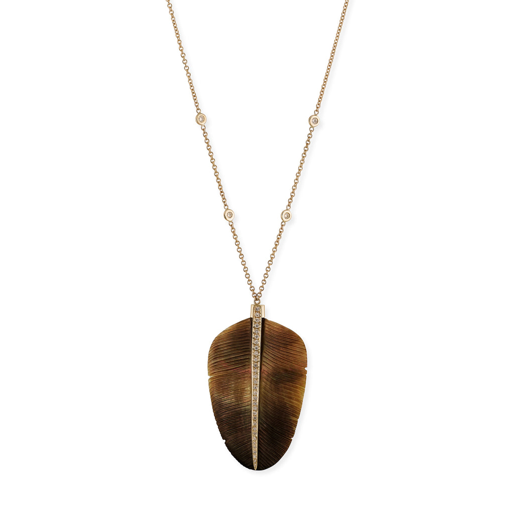 Large Pavé Diamond Feather Necklace