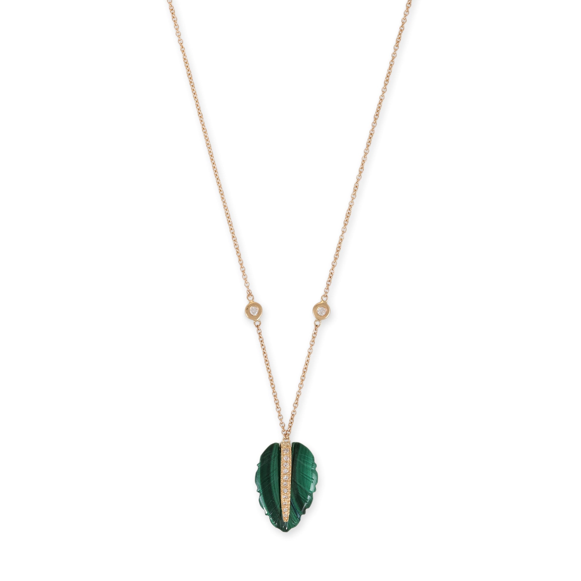 Small Pave Gemstone Leaf Diamond Necklace