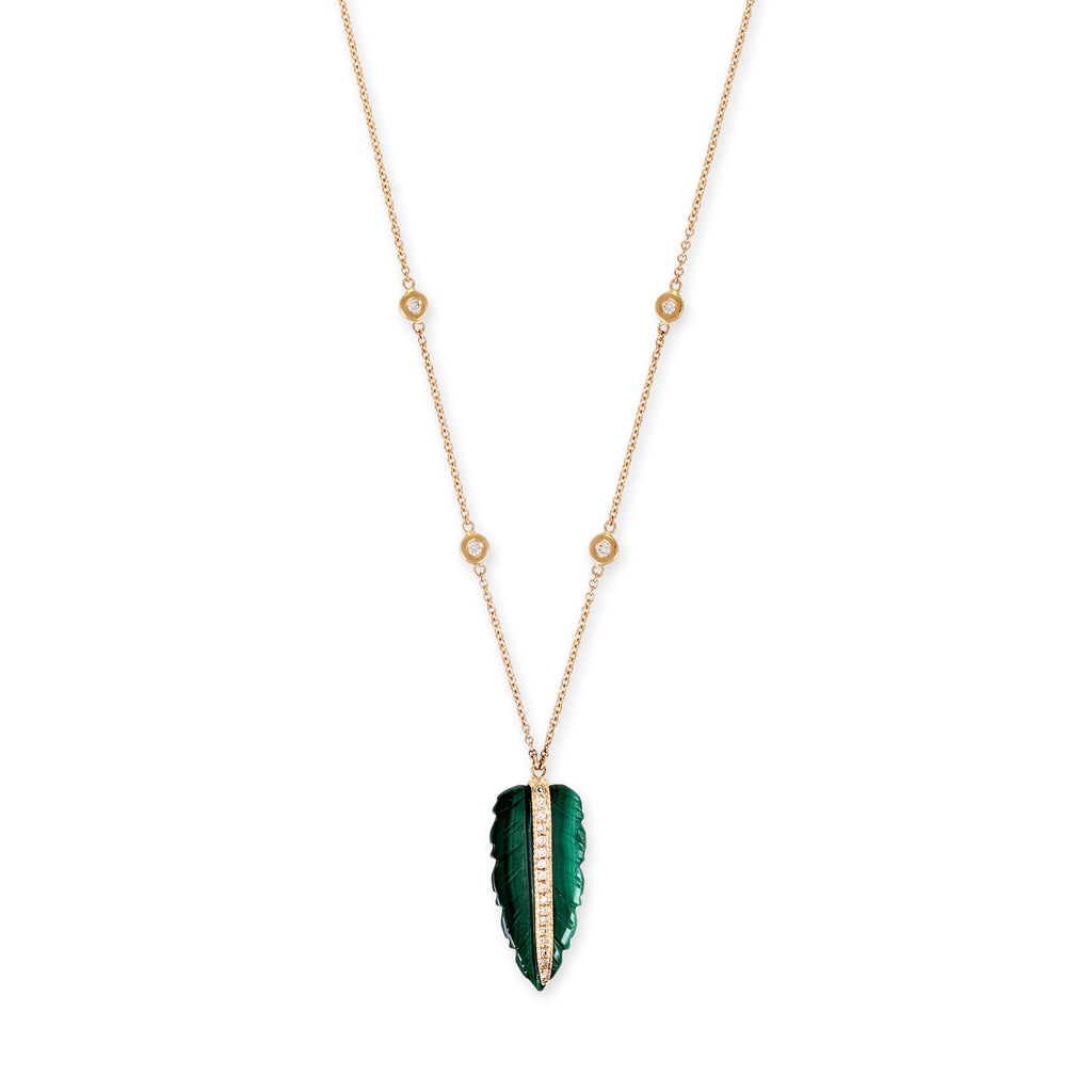 Pave Gemstone Leaf Diamond Necklace