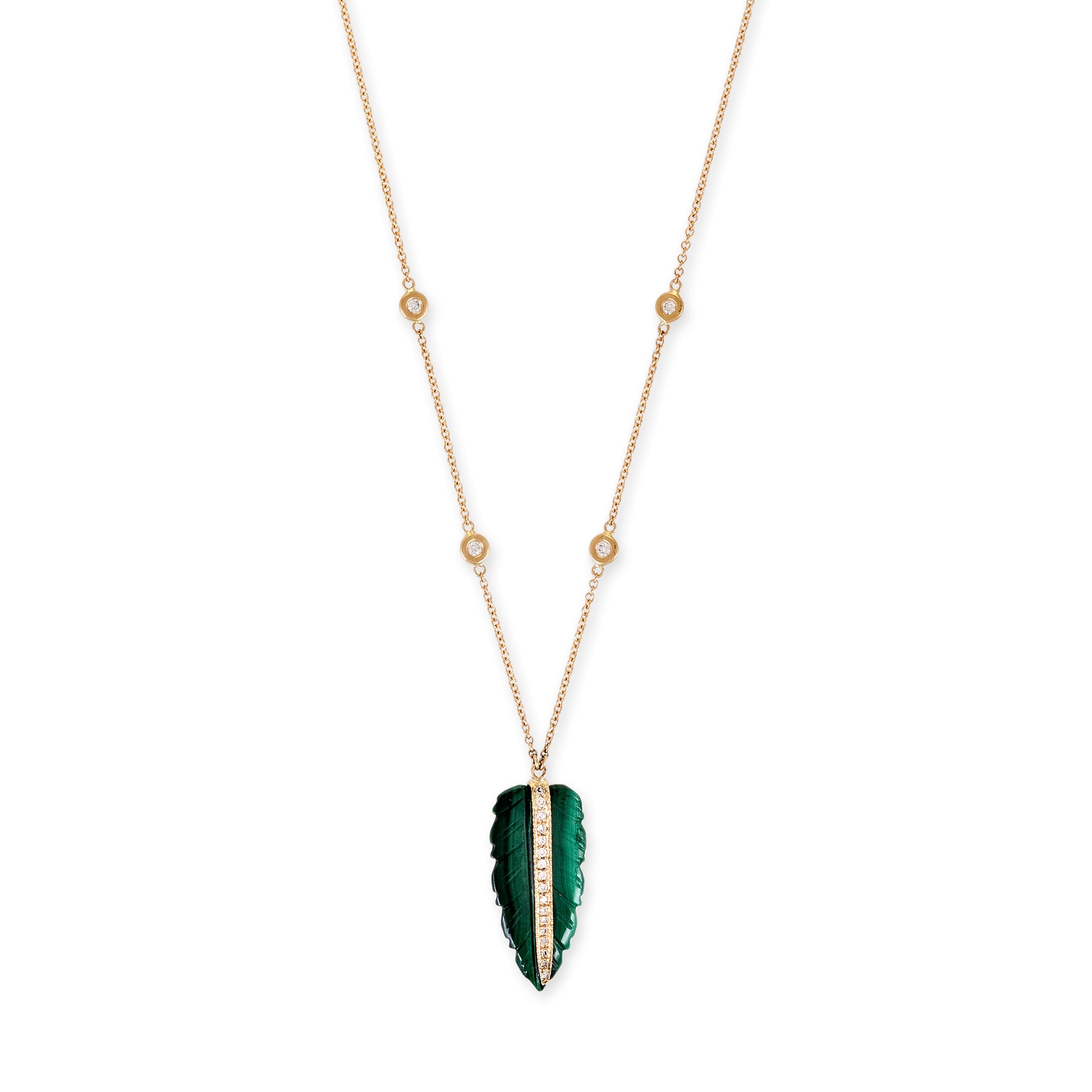 Pave Gemstone Leaf Diamond Necklace