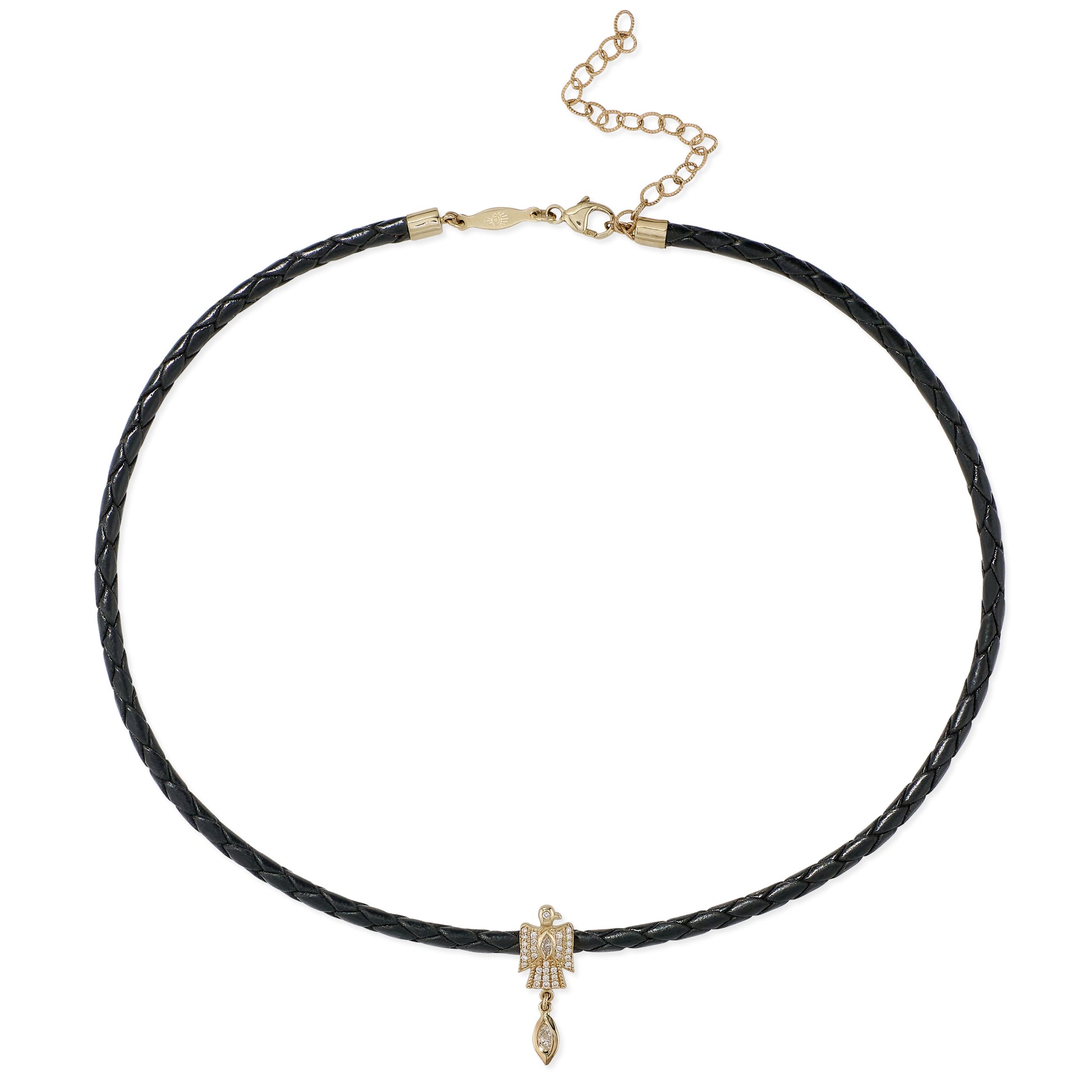 Diamond Thunderbird + Marquise Diamond Drop on Leather Braided Choker