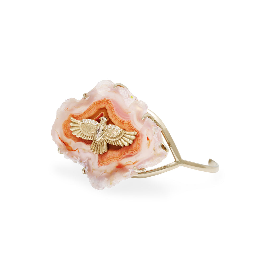 Diamond Thunderbird on Large Agate Slab Cuff Bracelet