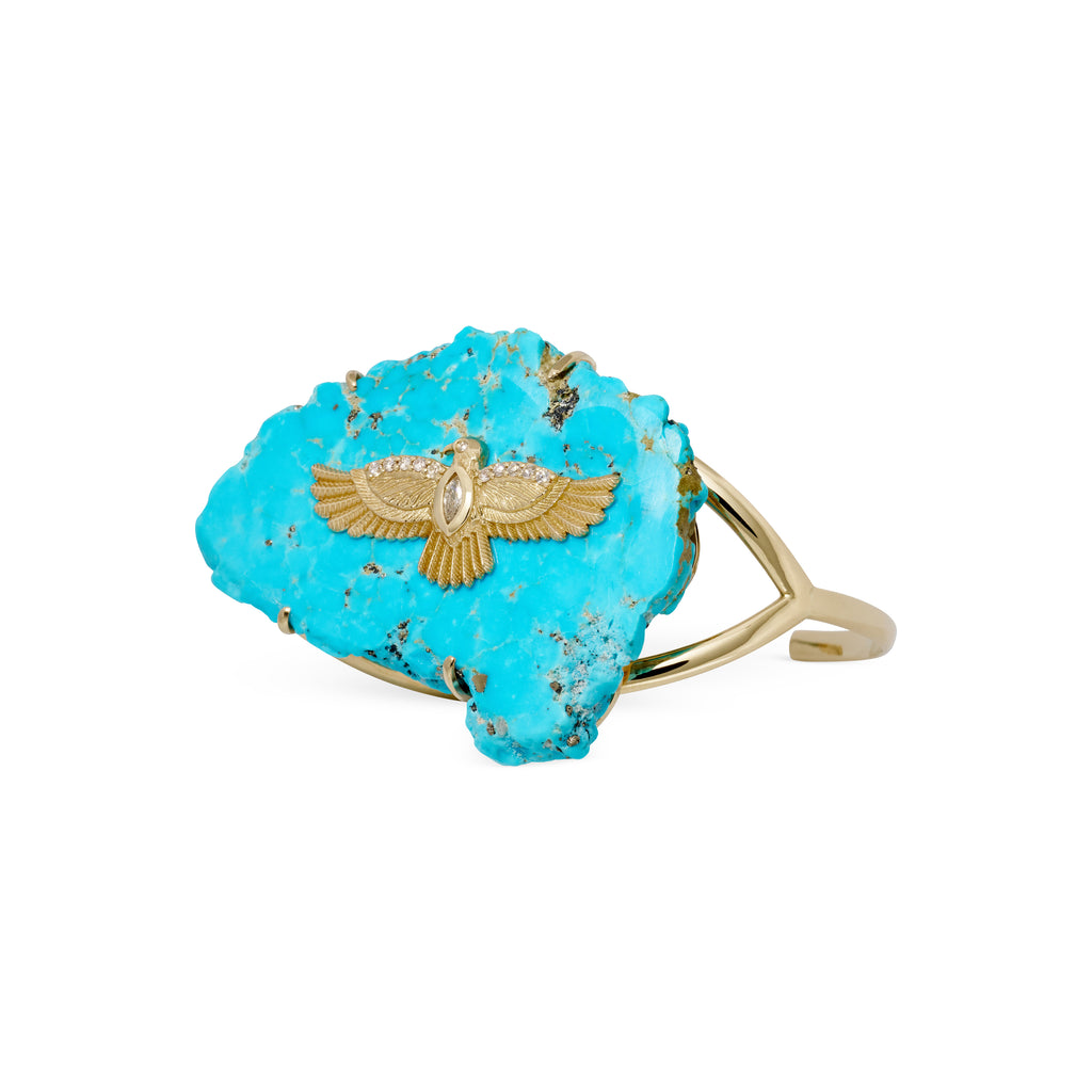 Diamond Thunderbird on Large Turquoise Slab Cuff Bracelet