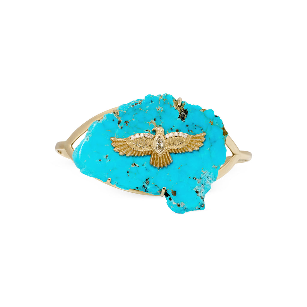 Diamond Thunderbird on Large Turquoise Slab Cuff Bracelet