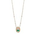 Pave Oval Pyramid Scenic Gemstone Inlay Necklace