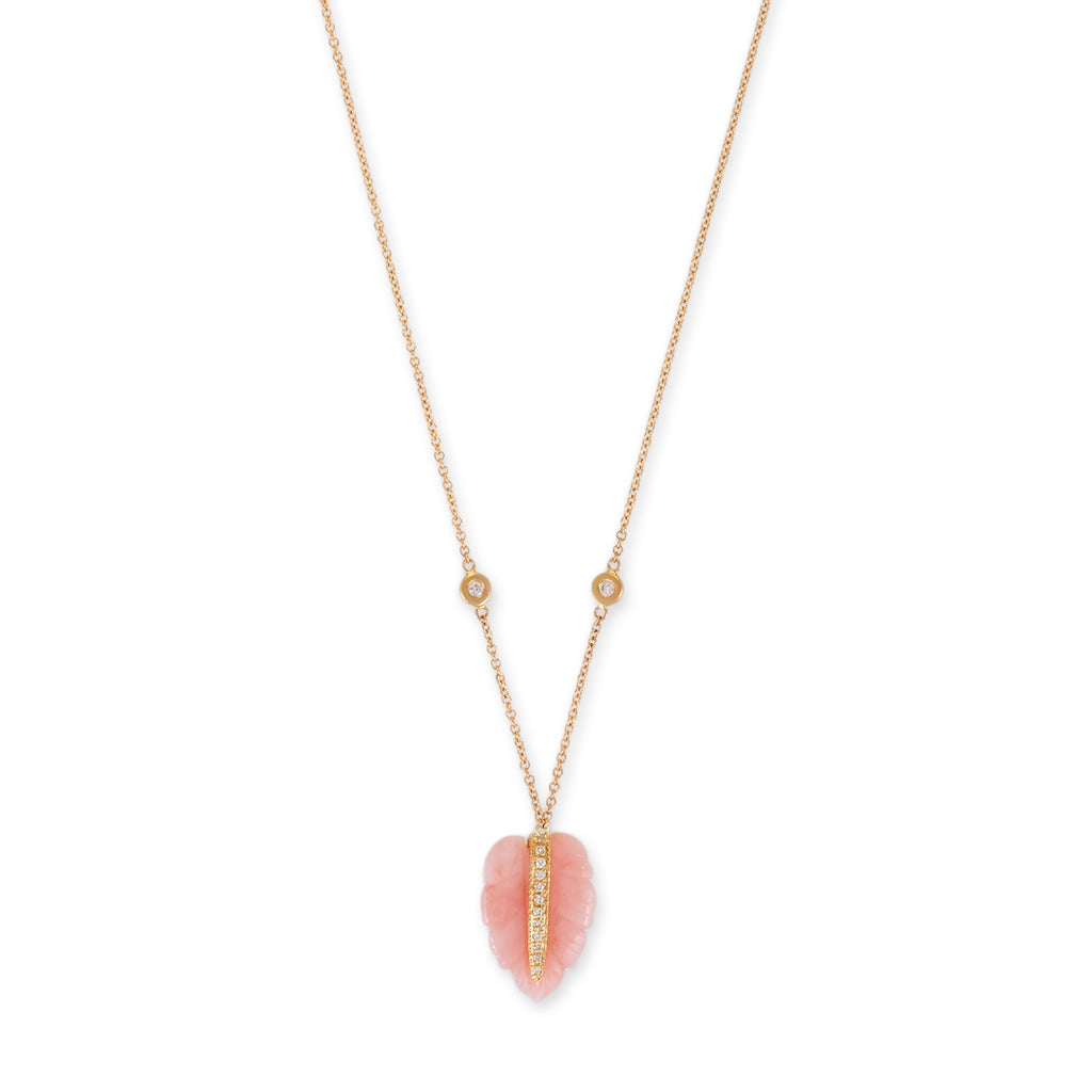 Small Pave Gemstone Leaf Diamond Necklace