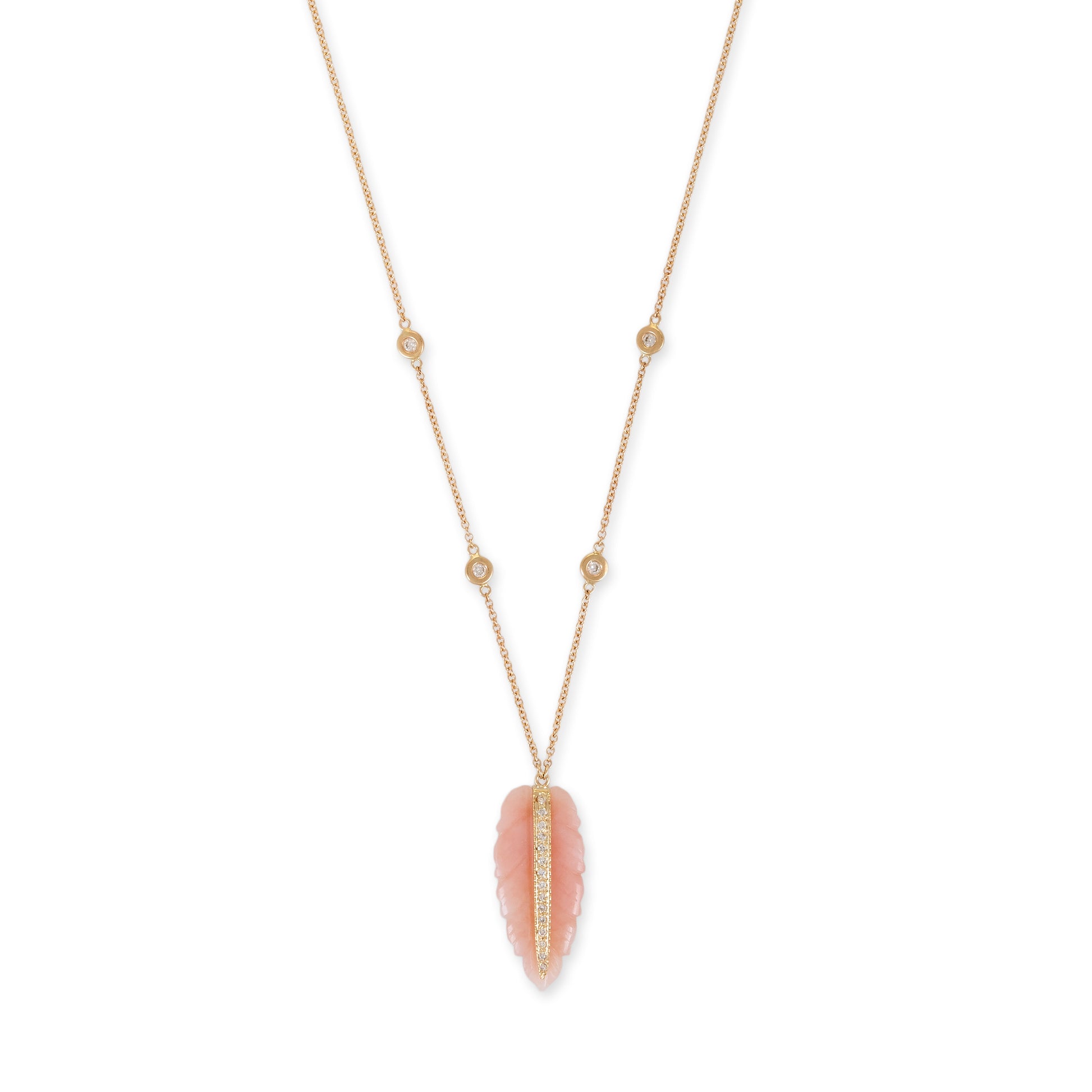 Pave Gemstone Leaf Diamond Necklace