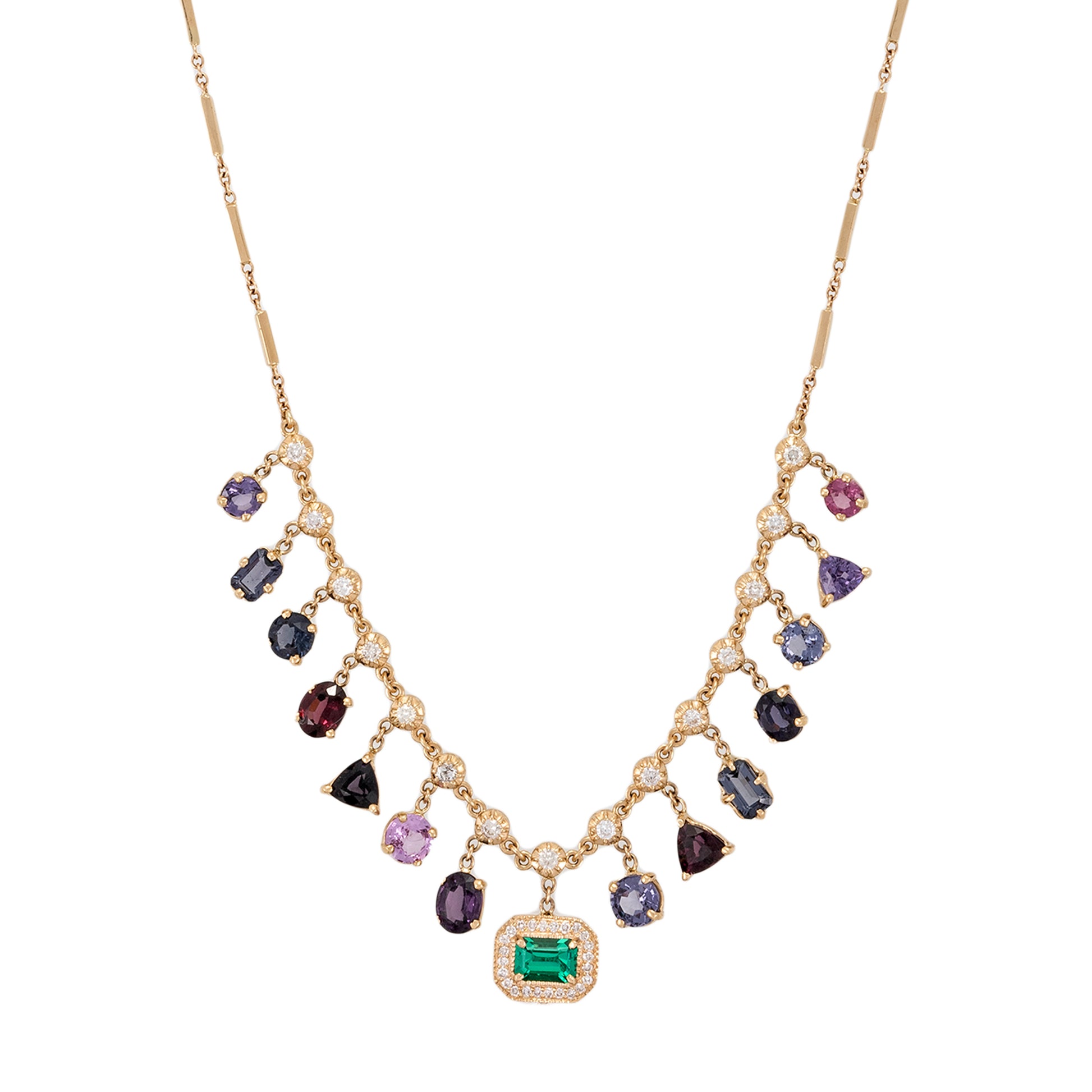 Pave Emerald + Spinel Sophia Diamond Shaker Necklace