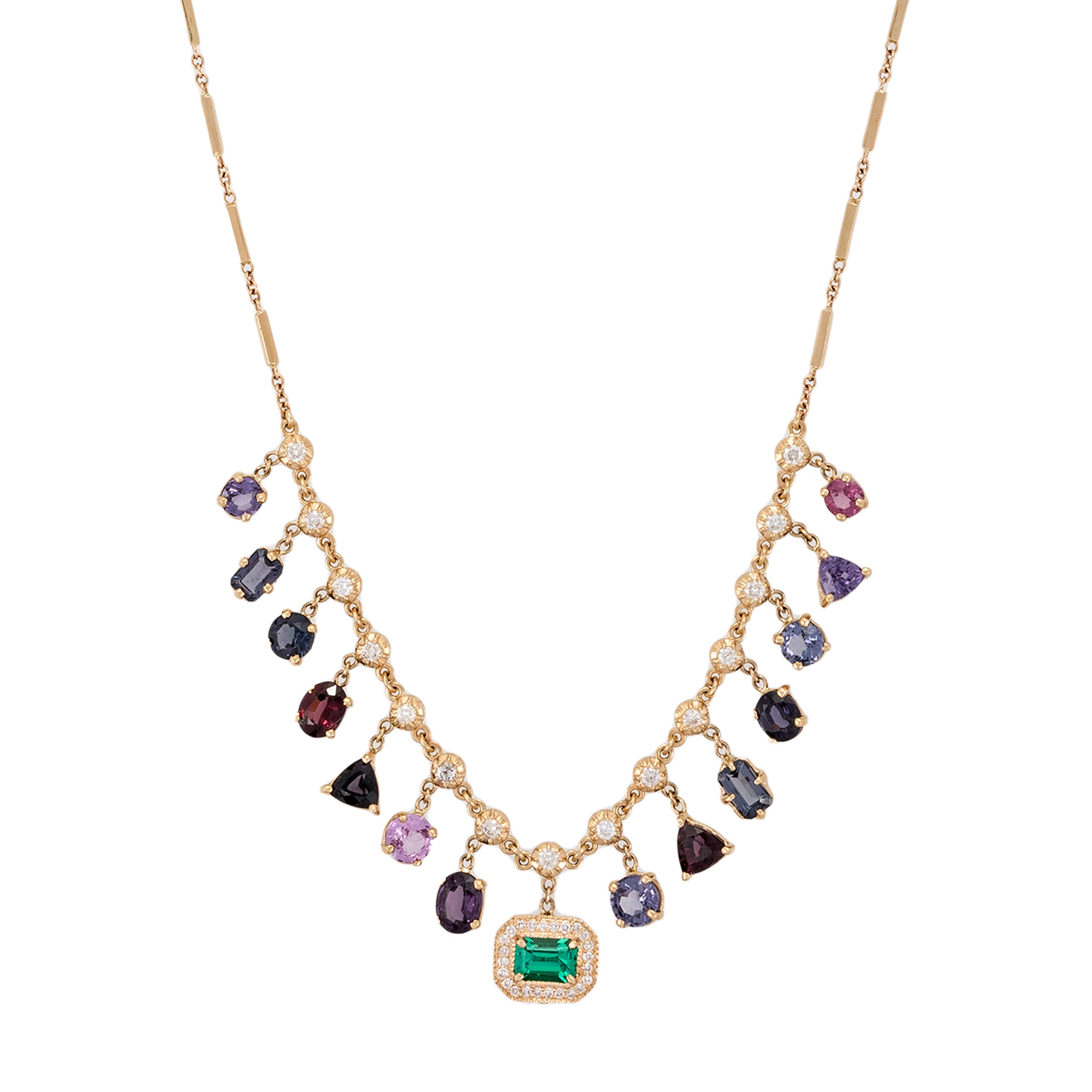 Pave Emerald + Spinel Sophia Diamond Shaker Necklace
