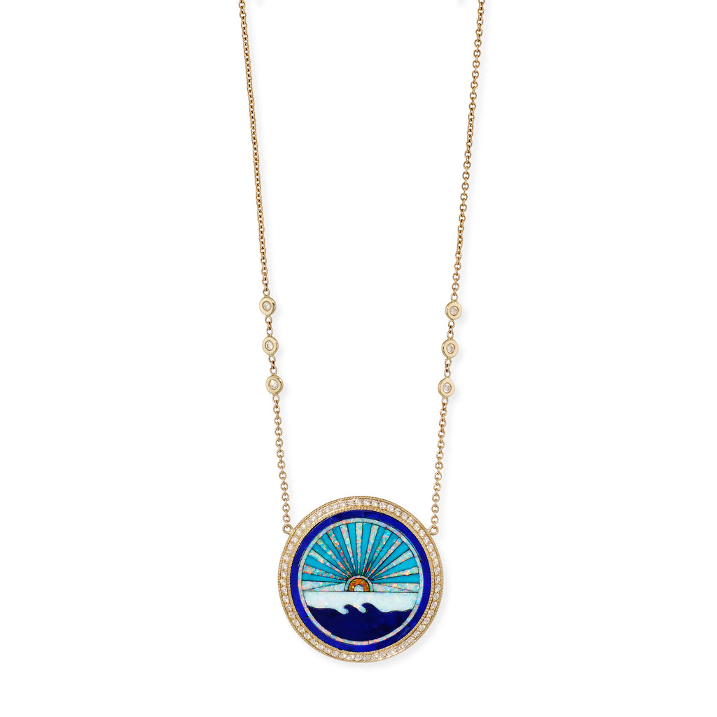 Pave Diamond Sunshine Inlay Necklace