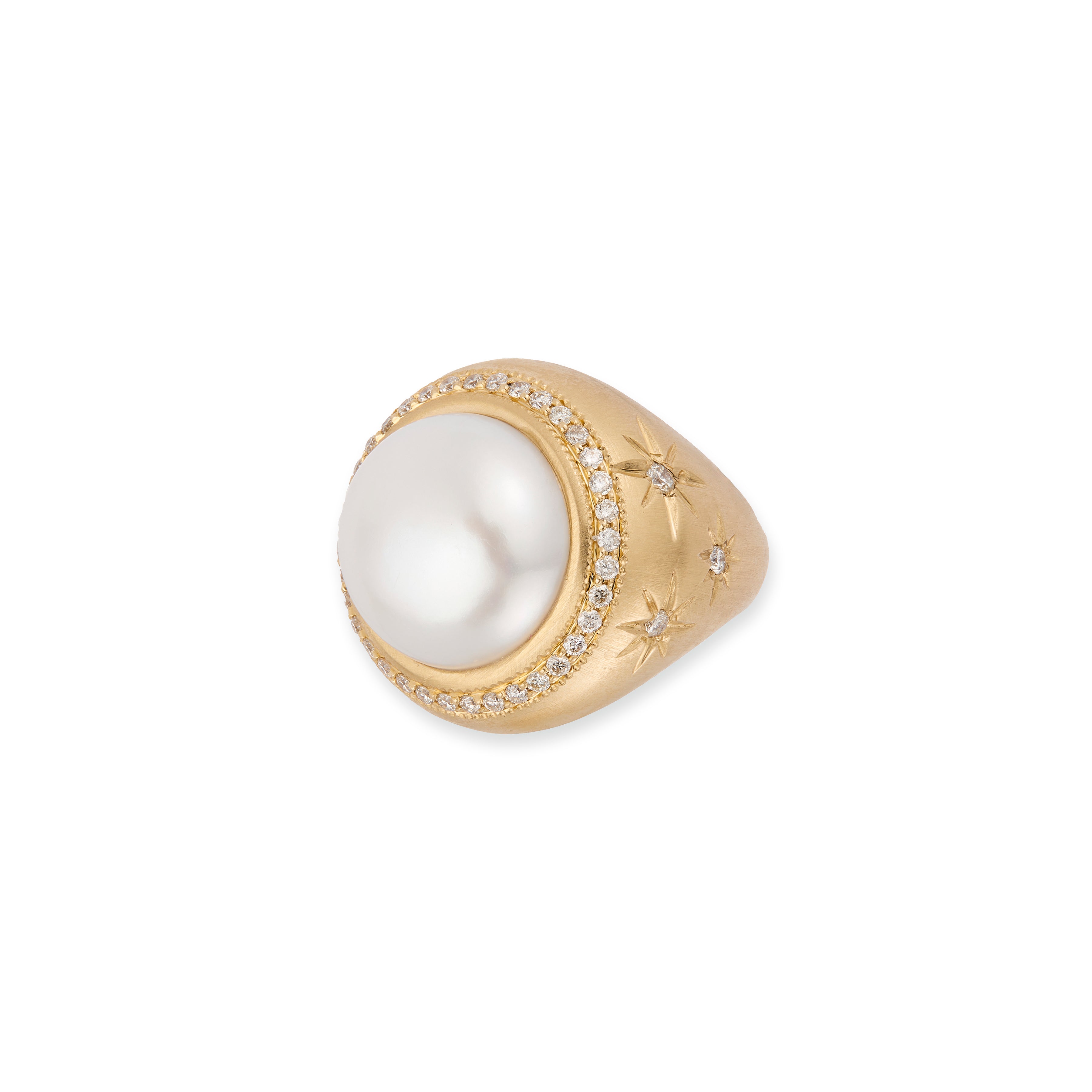 Pave Round Pearl Starburst Ring