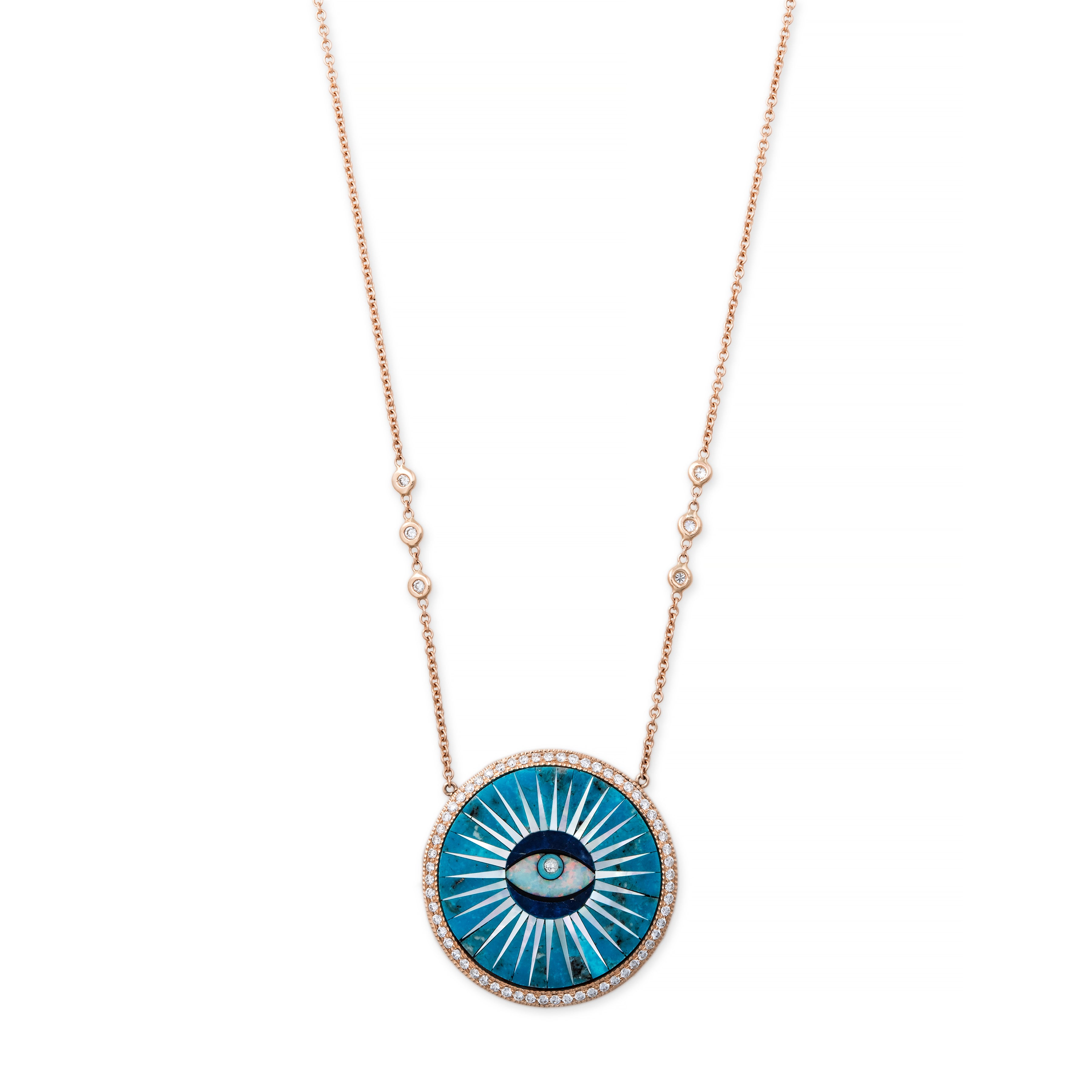 PAVE TURQUOISE INLAY EYE BURST NECKLACE
