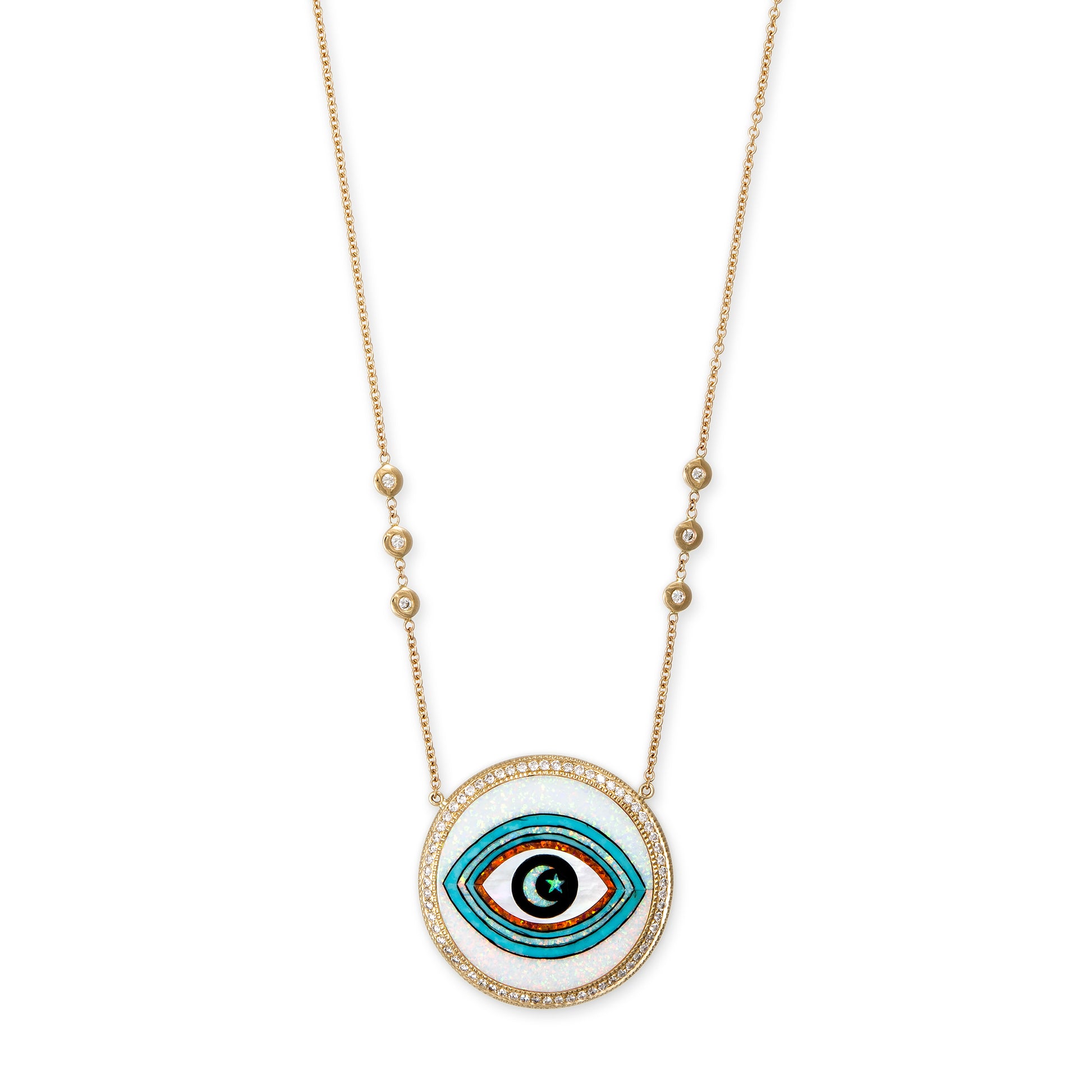 PAVE STAR + MOON EYE OPAL INLAY NECKLACE
