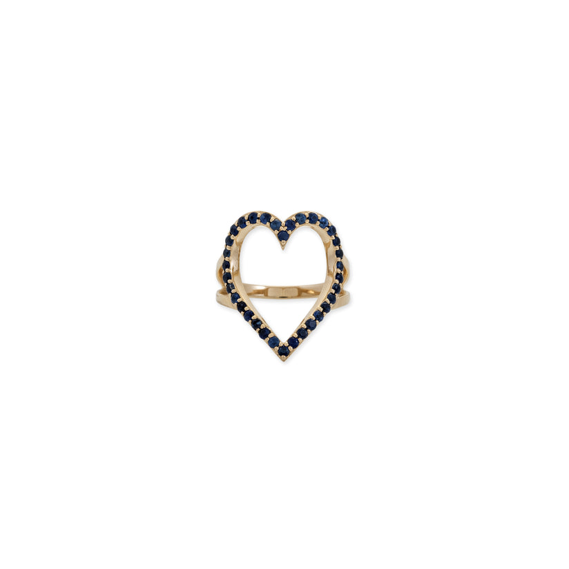 PAVE BLUE SAPPHIRE OUTLINE HEART RING