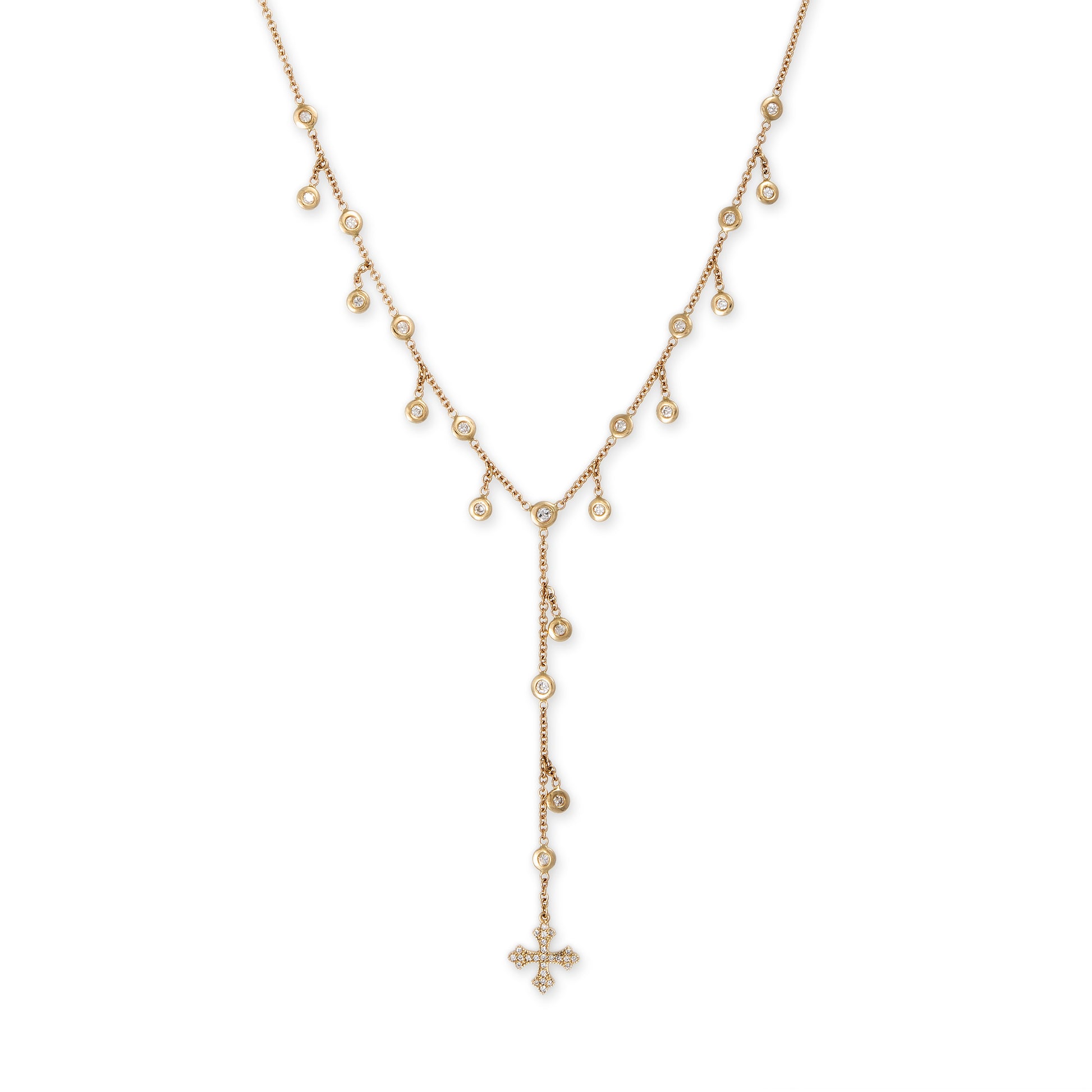 Pave Square Cross Bottom + Shaker Diamond Y Necklace