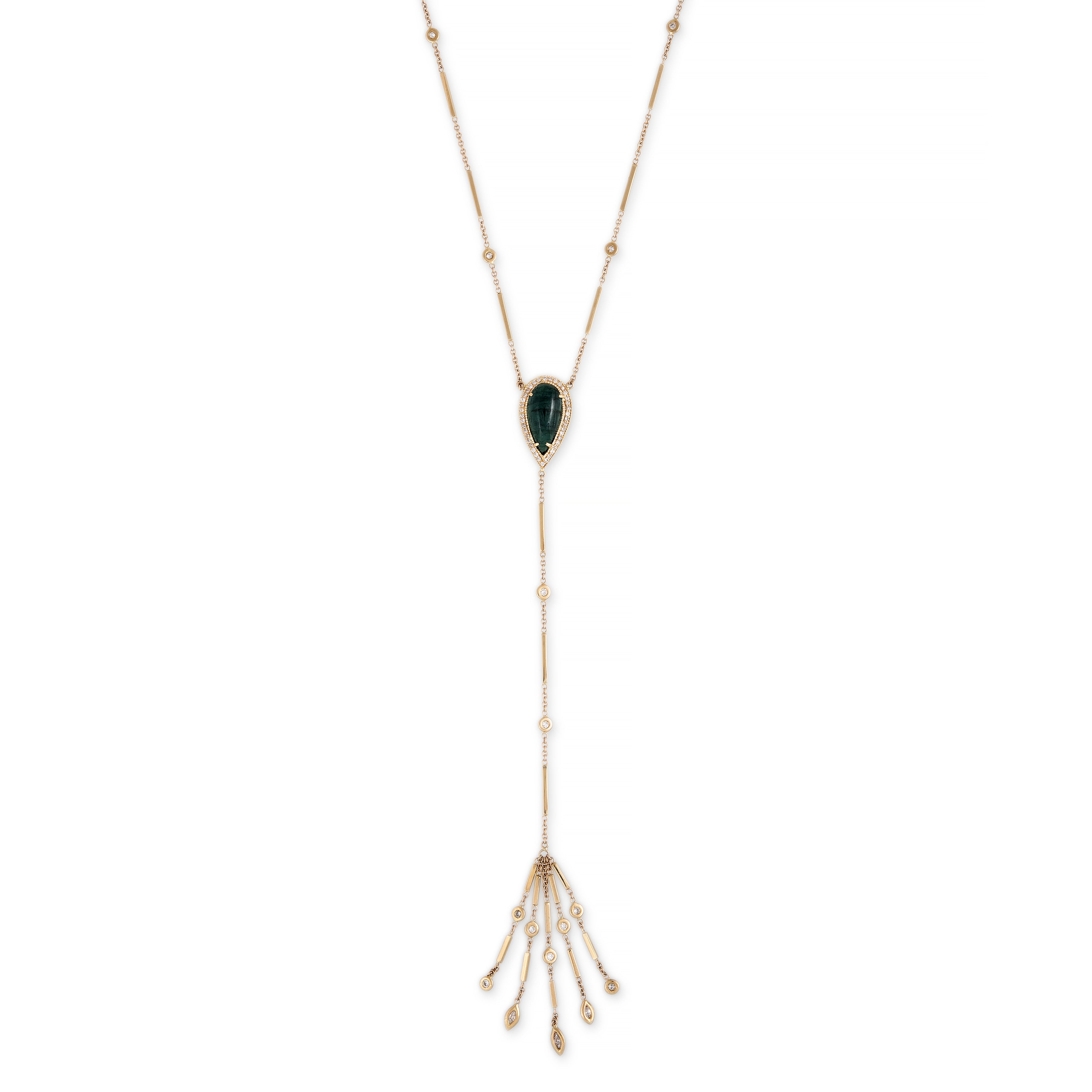 TEAL TOURMALINE SHAKER Y NECKLACE