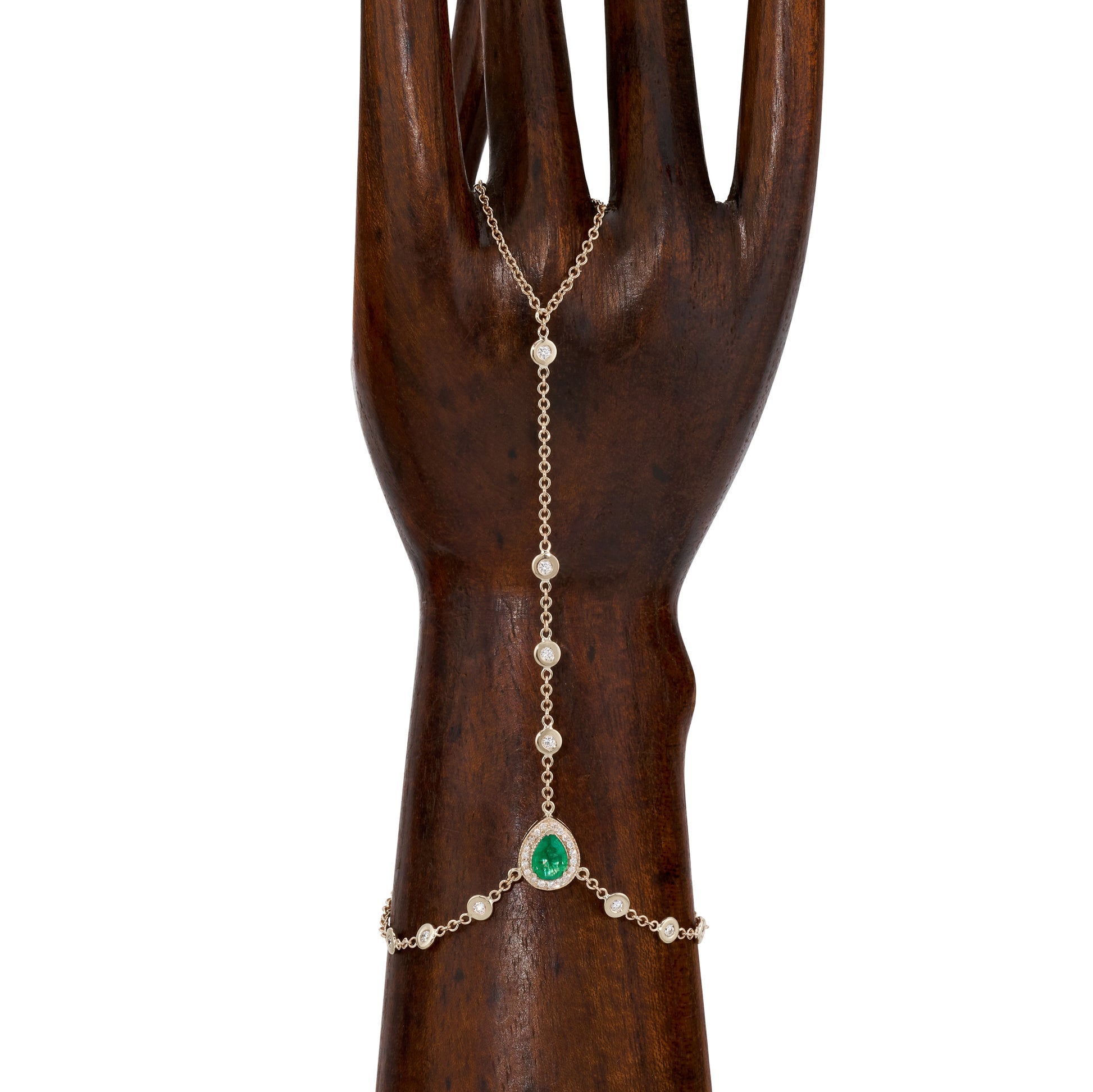 Pave Emerald Teardrop + Diamond Finger Bracelet