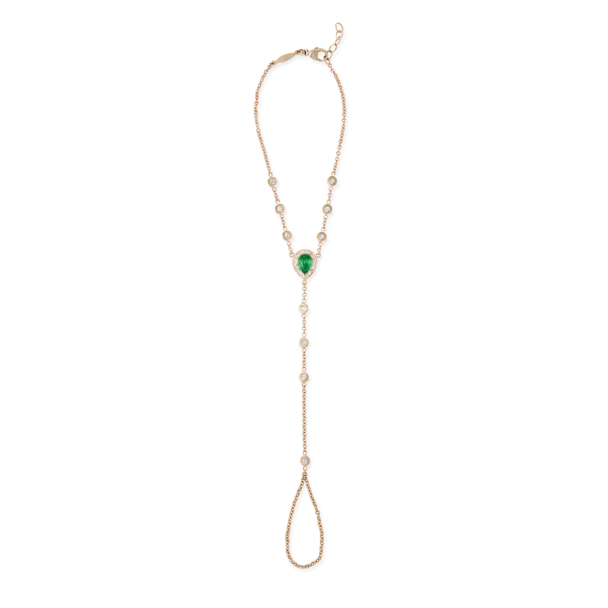 Pave Emerald Teardrop + Diamond Finger Bracelet