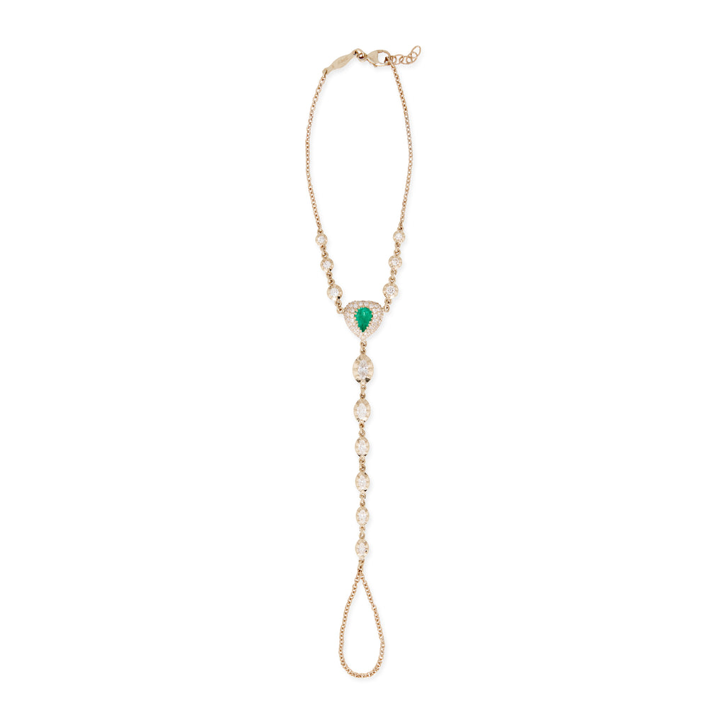 Pave Emerald Heart Center + Marquise and Round Diamond Sophia Finger Bracelet