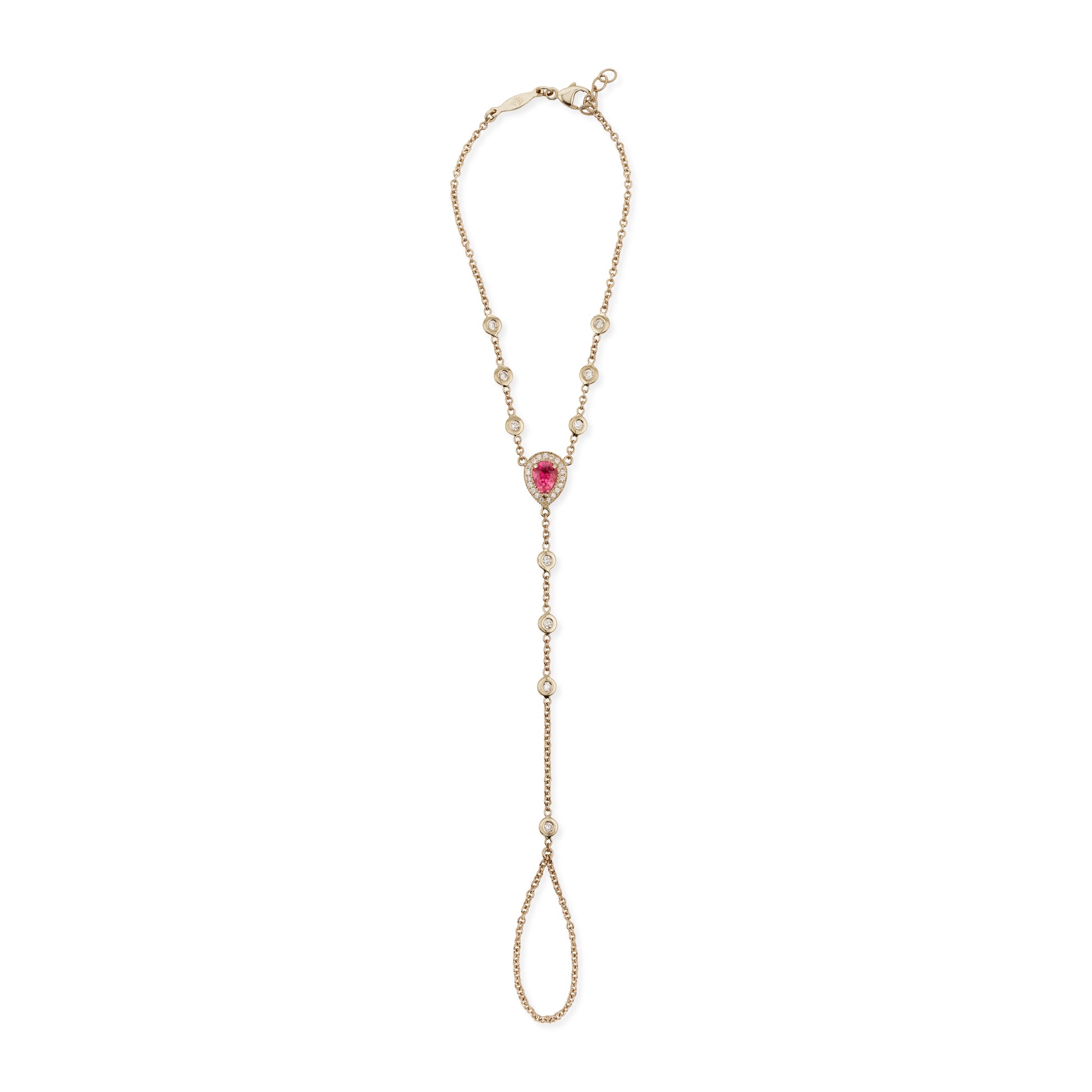 Pave Pink Tourmaline Teardrop + Diamond Finger Bracelet