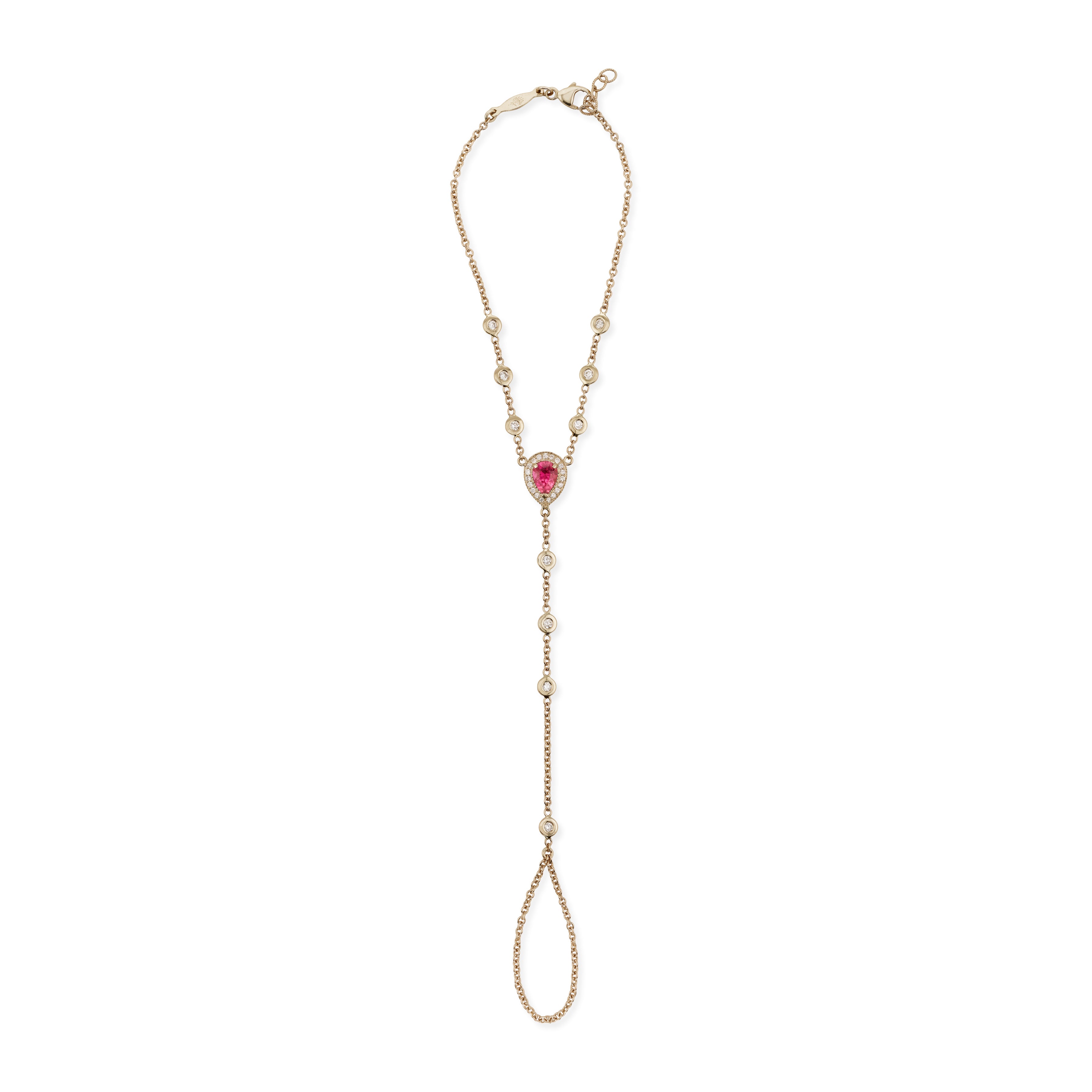 Pave Pink Tourmaline Teardrop + Diamond Finger Bracelet