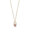 Pavé + Baguette Diamond Pink Tourmaline Lock Smooth Bar Necklace