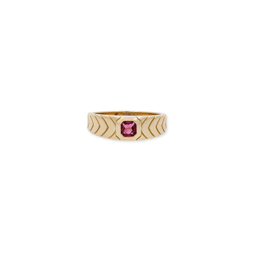 PINK TOURMALINE ASSCHER CENTER CHEVRON SIDES RING