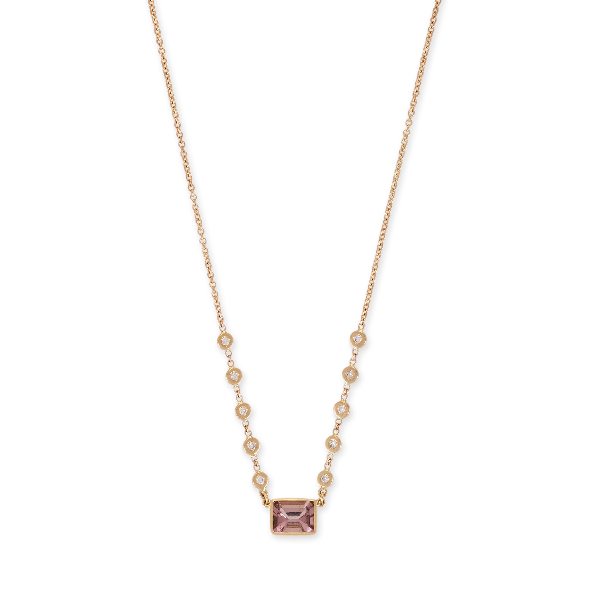 Pink Tourmaline Baguette 10 Diamond Necklace