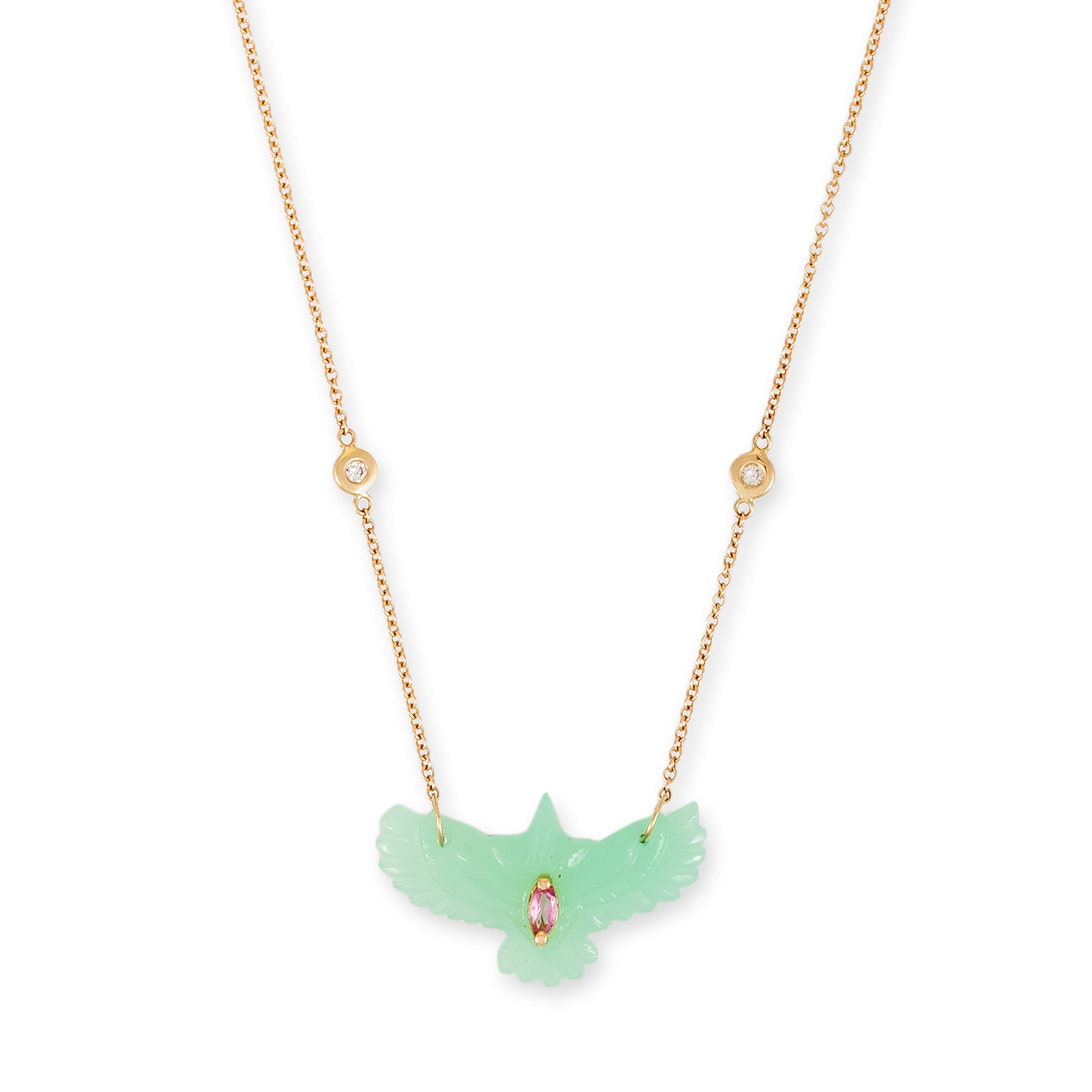 Pink Tourmaline Marquise Small Chrysoprase Thunderbird Diamond Necklace
