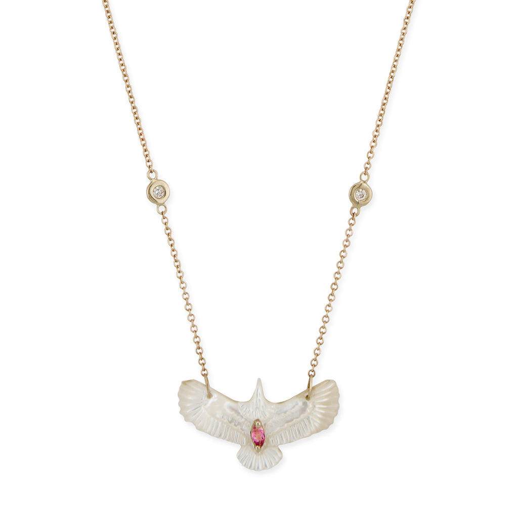Gemstone Marquise Small Pearl Thunderbird Diamond Necklace