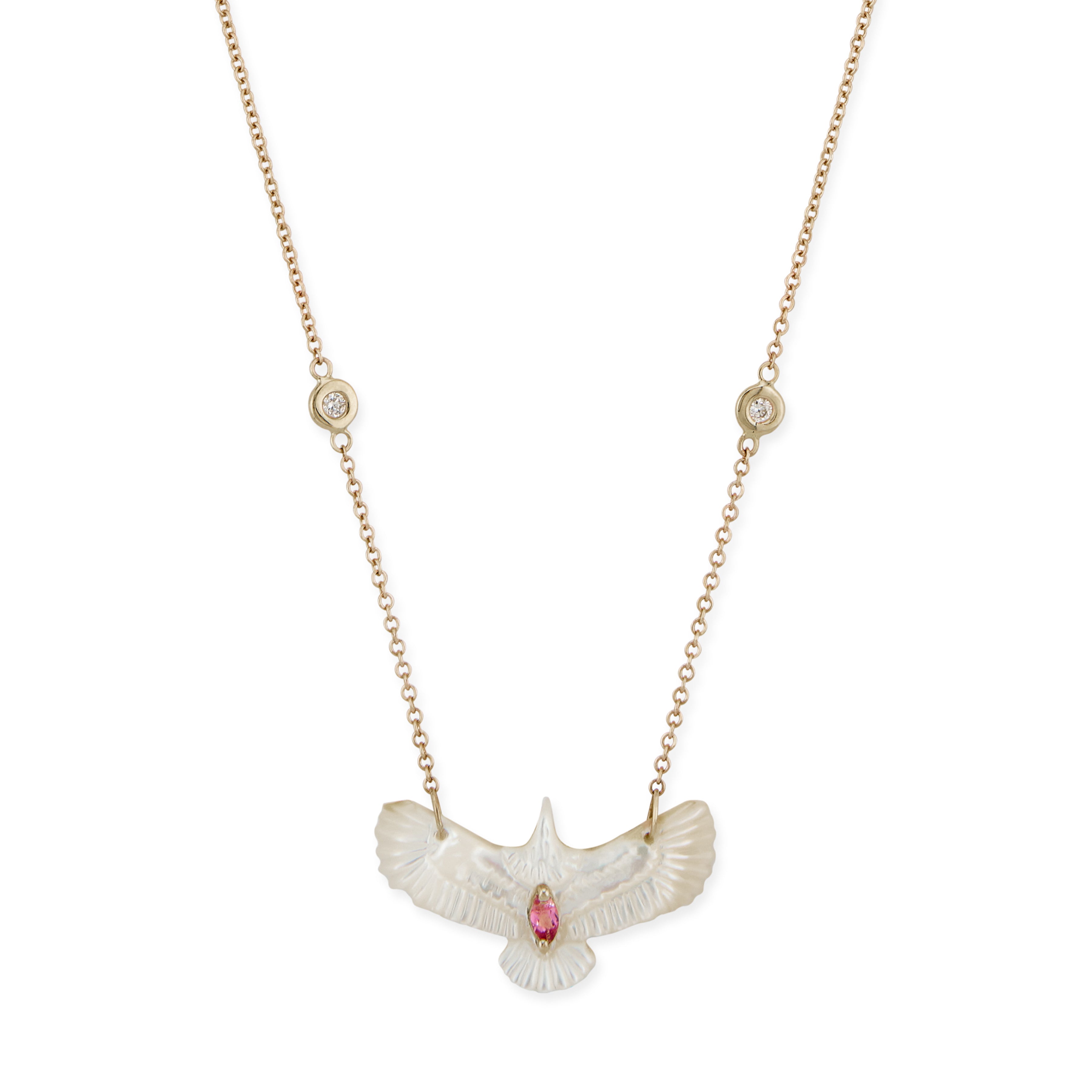 Gemstone Marquise Small Pearl Thunderbird Diamond Necklace