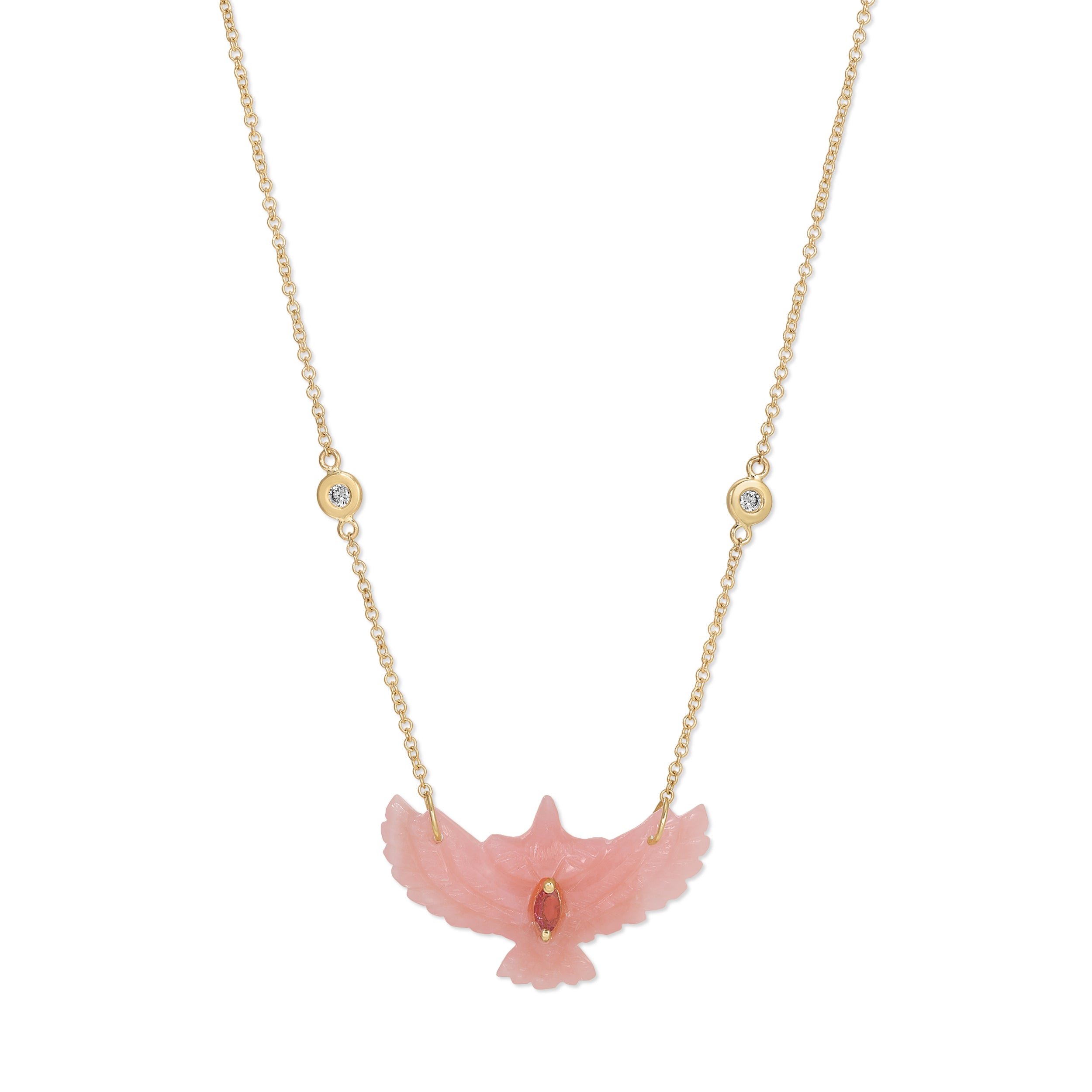 Pink Tourmaline Marquise Small Pink Opal Thunderbird 2 Diamond Necklace