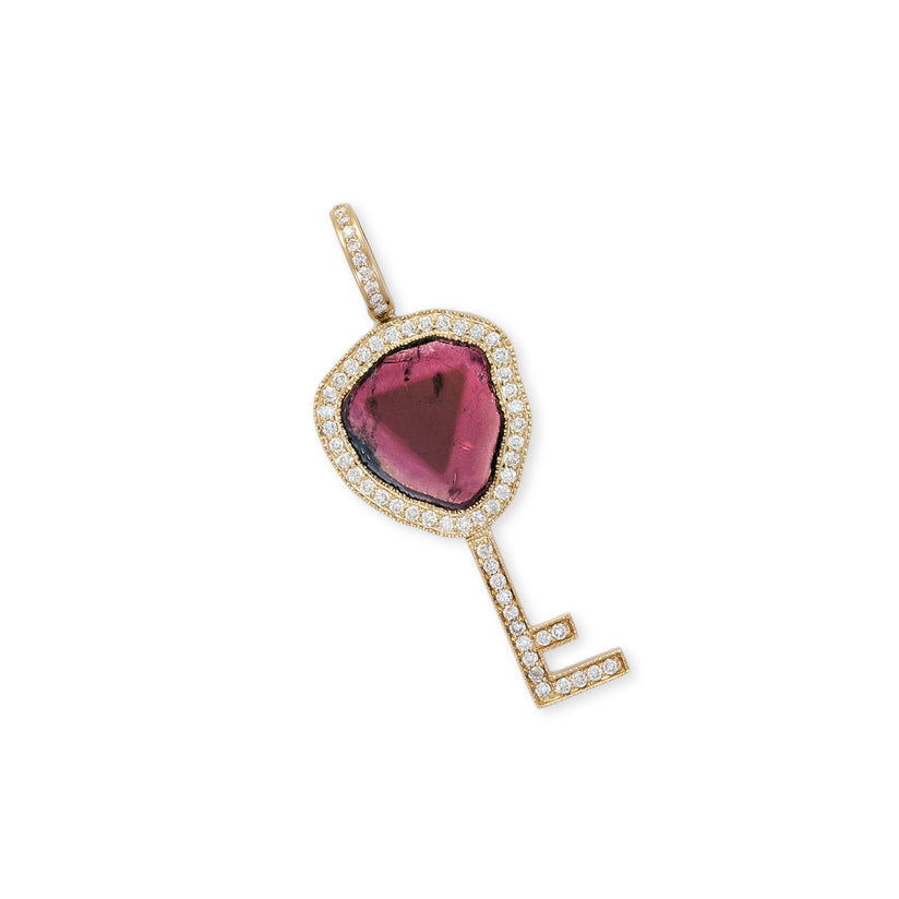 PAVE PINK TOURMALINE KEY CHARM