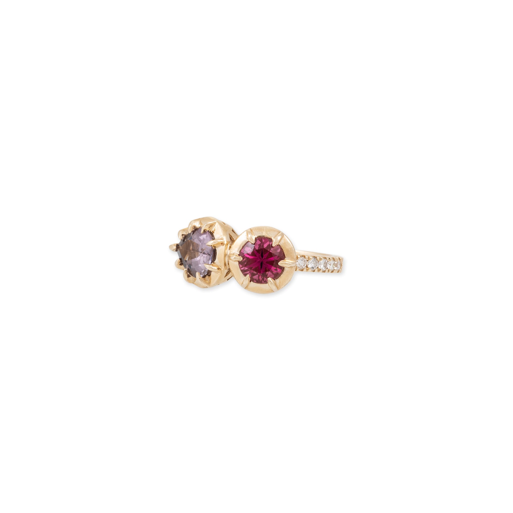Purple Teardrop + Pink Tourmaline Round Sophia Bezel Pave Ring