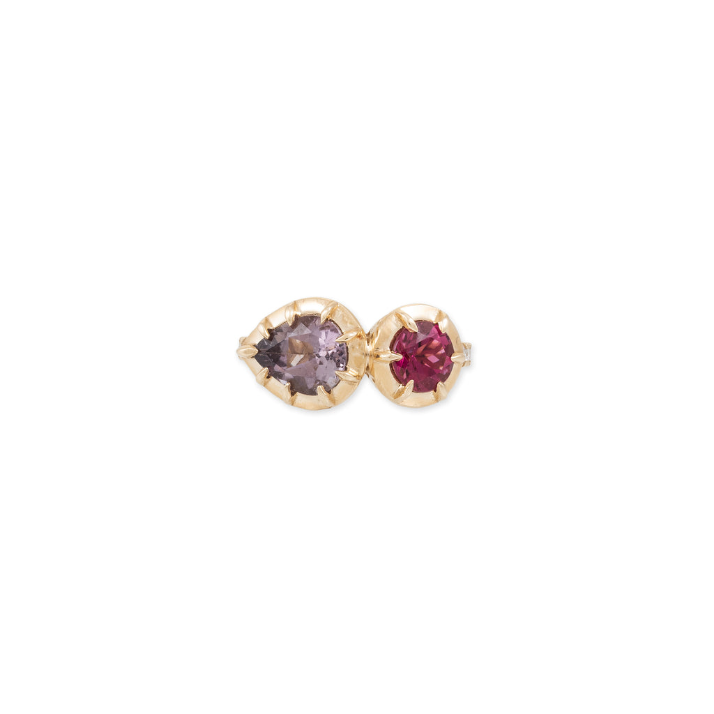 Purple Teardrop + Pink Tourmaline Round Sophia Bezel Pave Ring