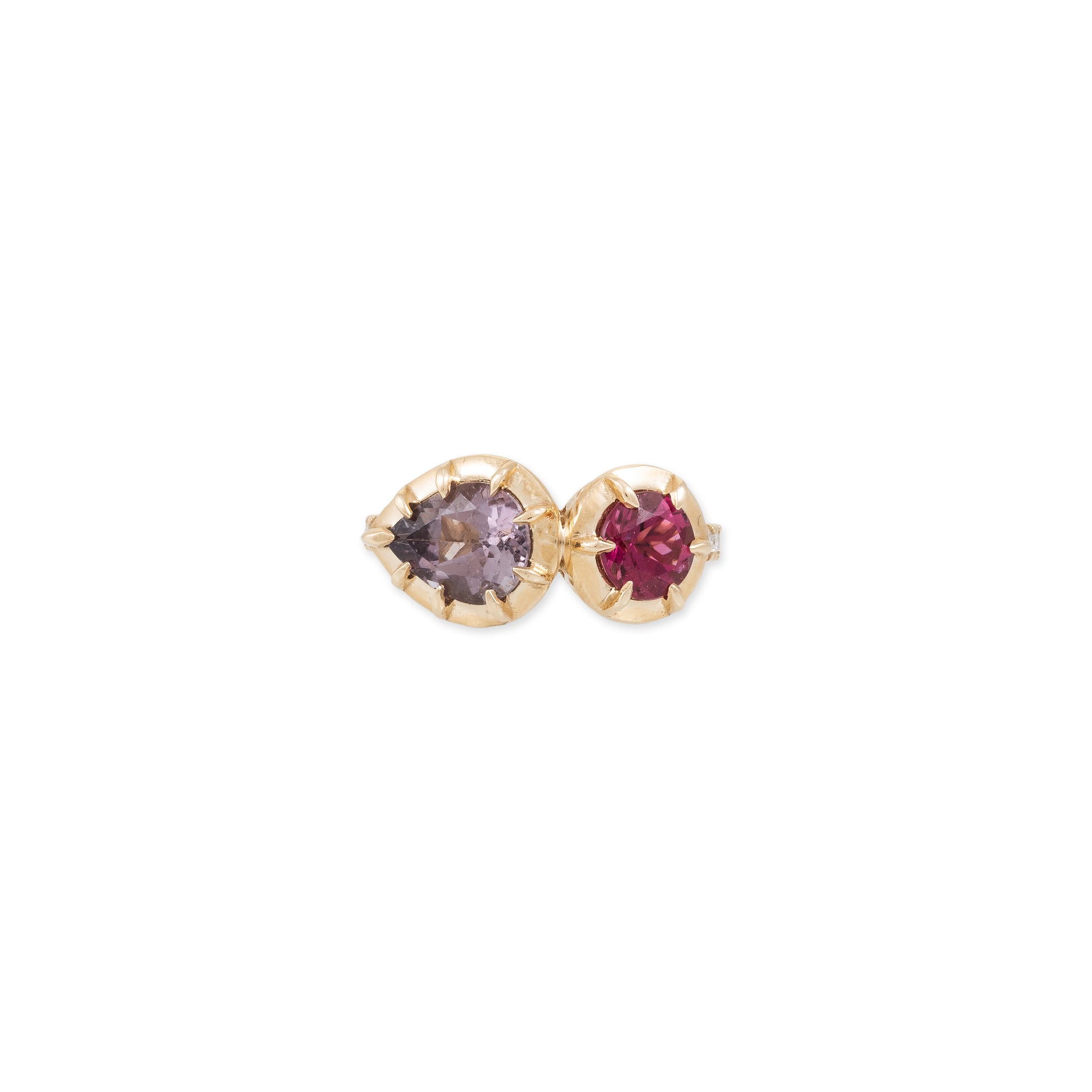 Purple Teardrop + Pink Tourmaline Round Sophia Bezel Pave Ring