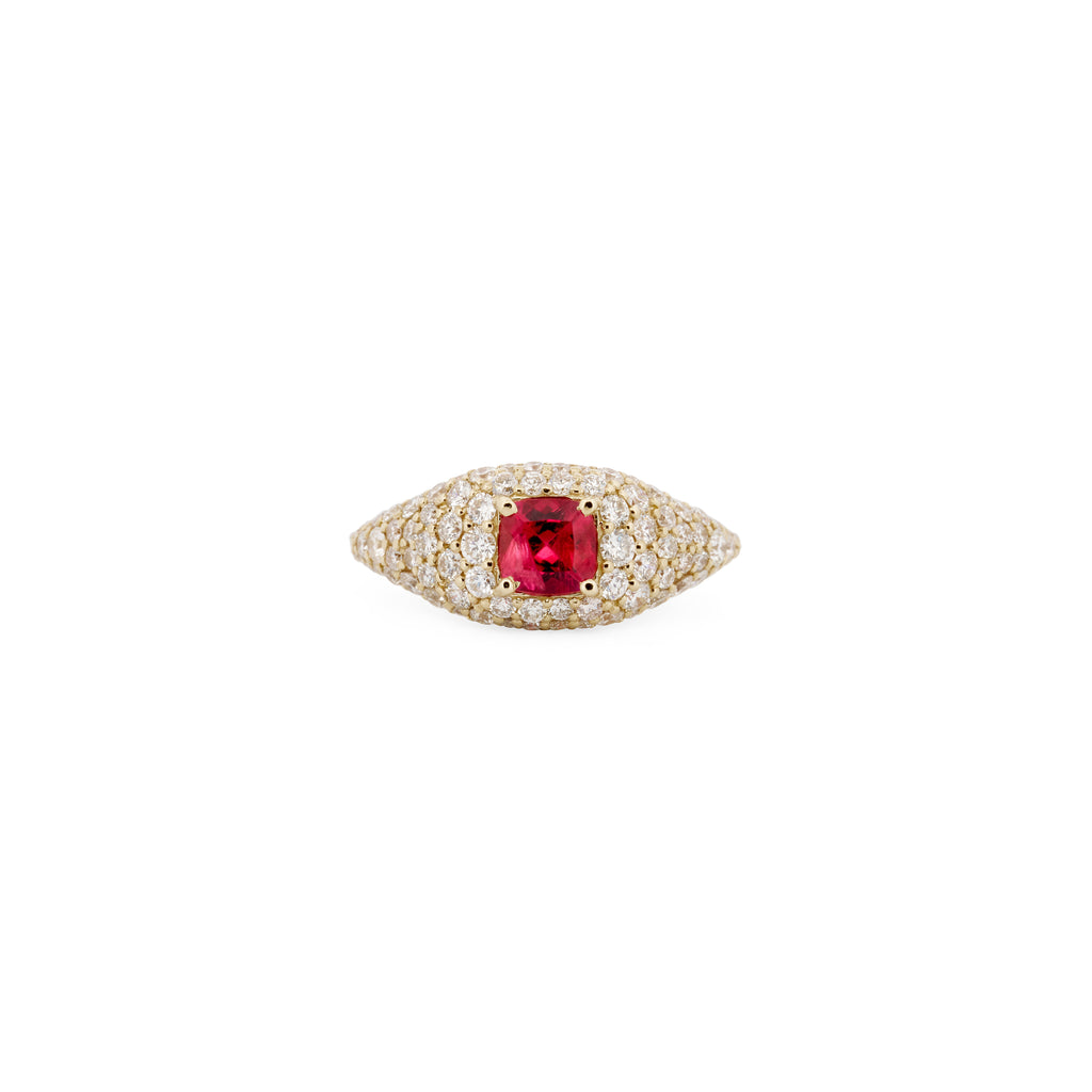 Pave Pink Tourmaline Square Center Ring