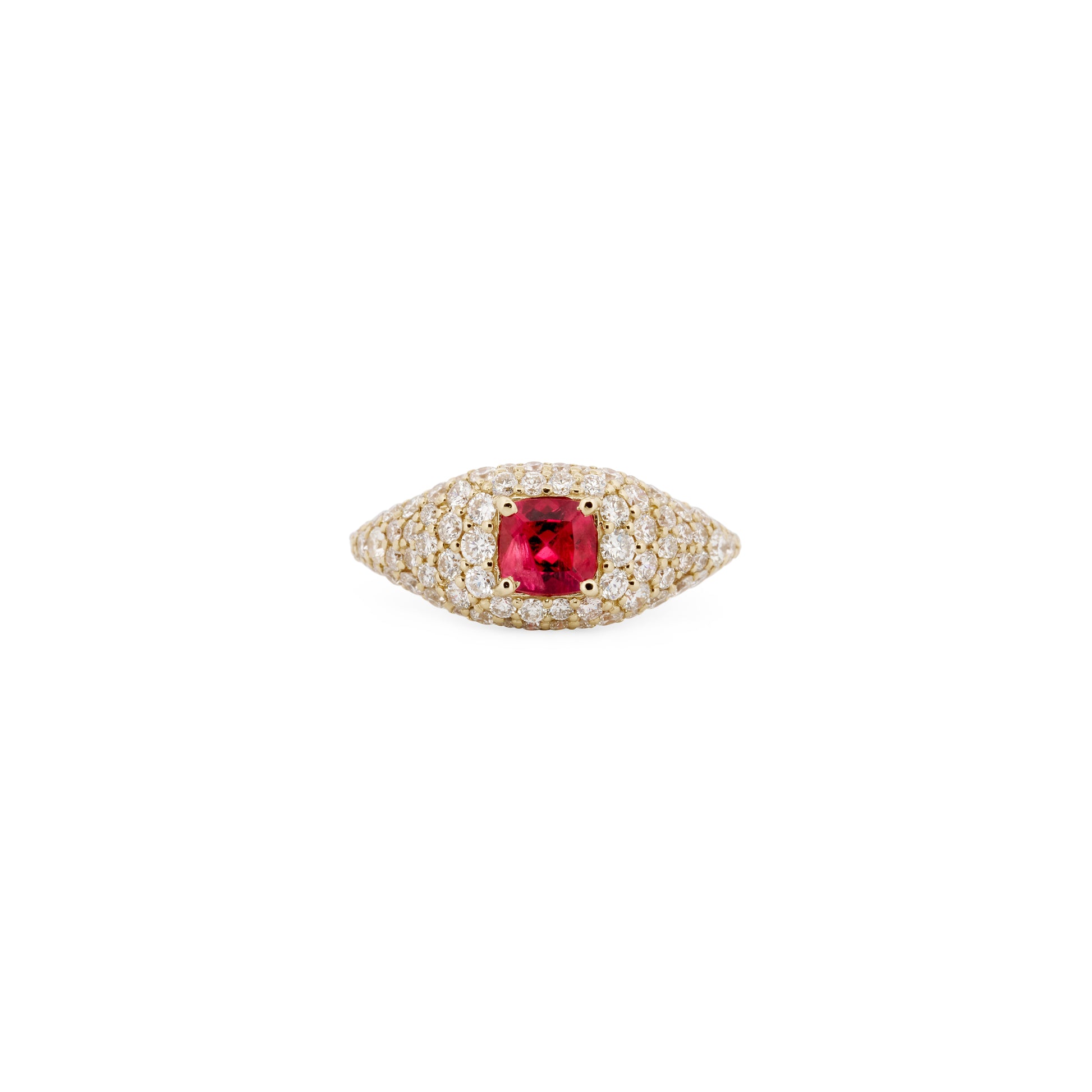 Pave Pink Tourmaline Square Center Ring