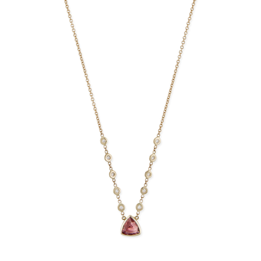 Pink Tourmaline Trillion 10 Diamond Necklace