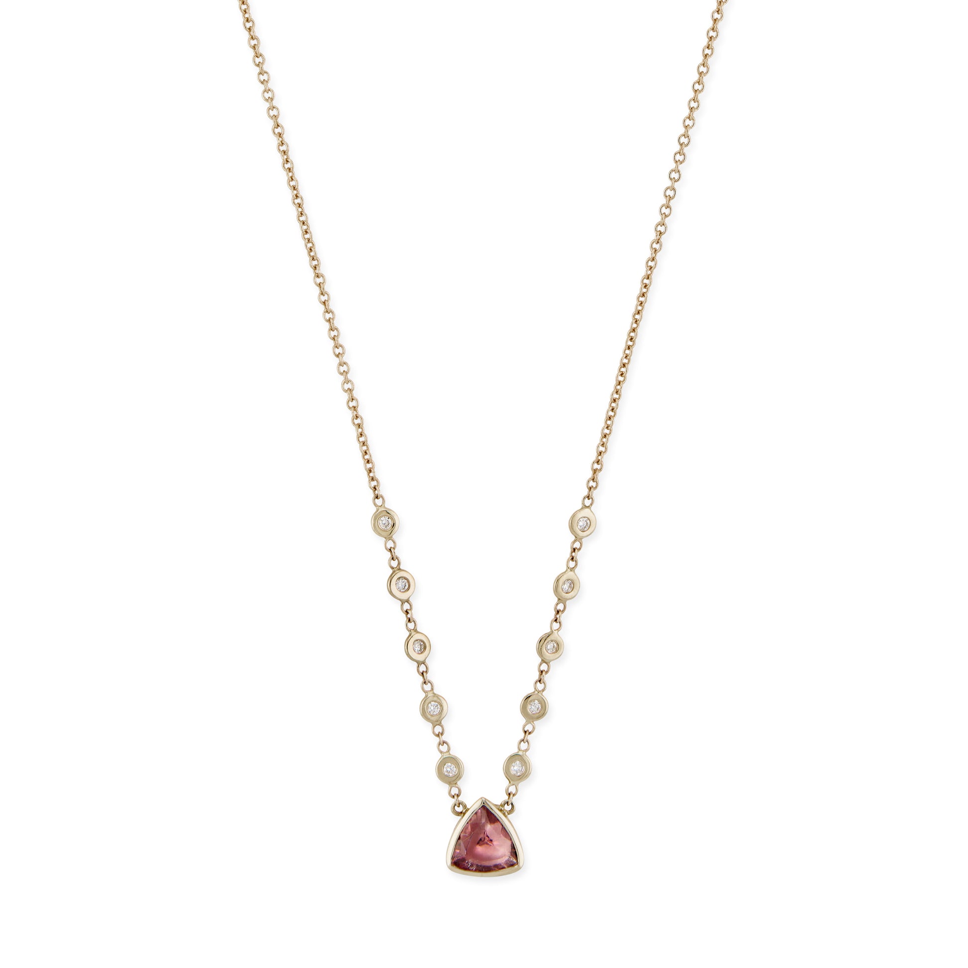 Pink Tourmaline Trillion 10 Diamond Necklace